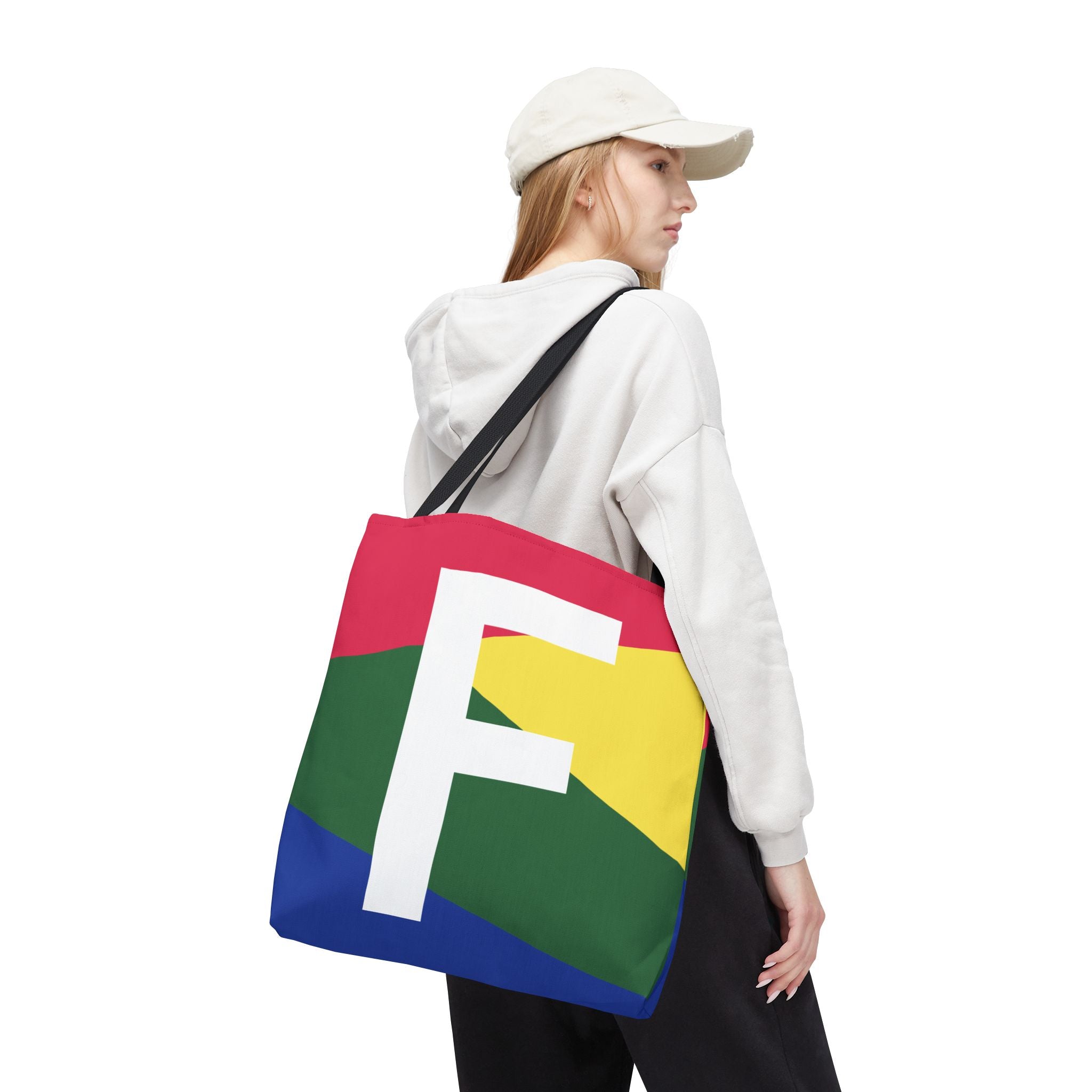 Monogram 'F' Colorblock Tote Bag — Personalized Initial F Shoulder Tote