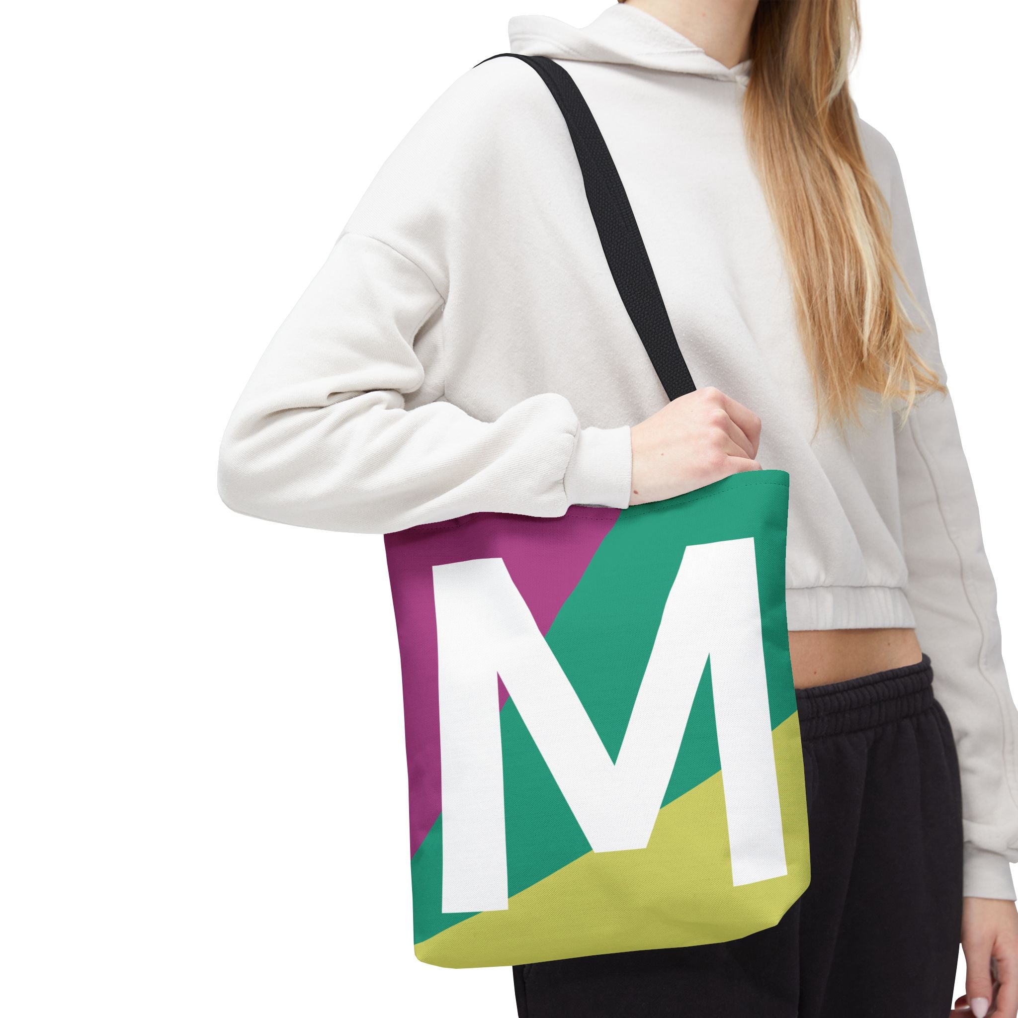 Monogram 'M' Colorblock Tote Bag — Personalized Initial M Shoulder Tote