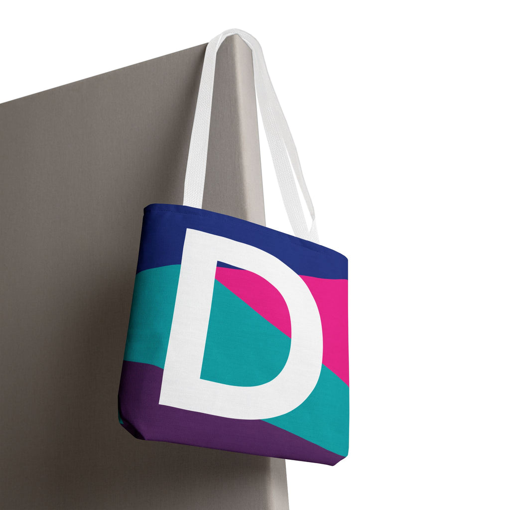 Monogram 'D' Colorblock Tote Bag — Personalized Initial D Shoulder Tote