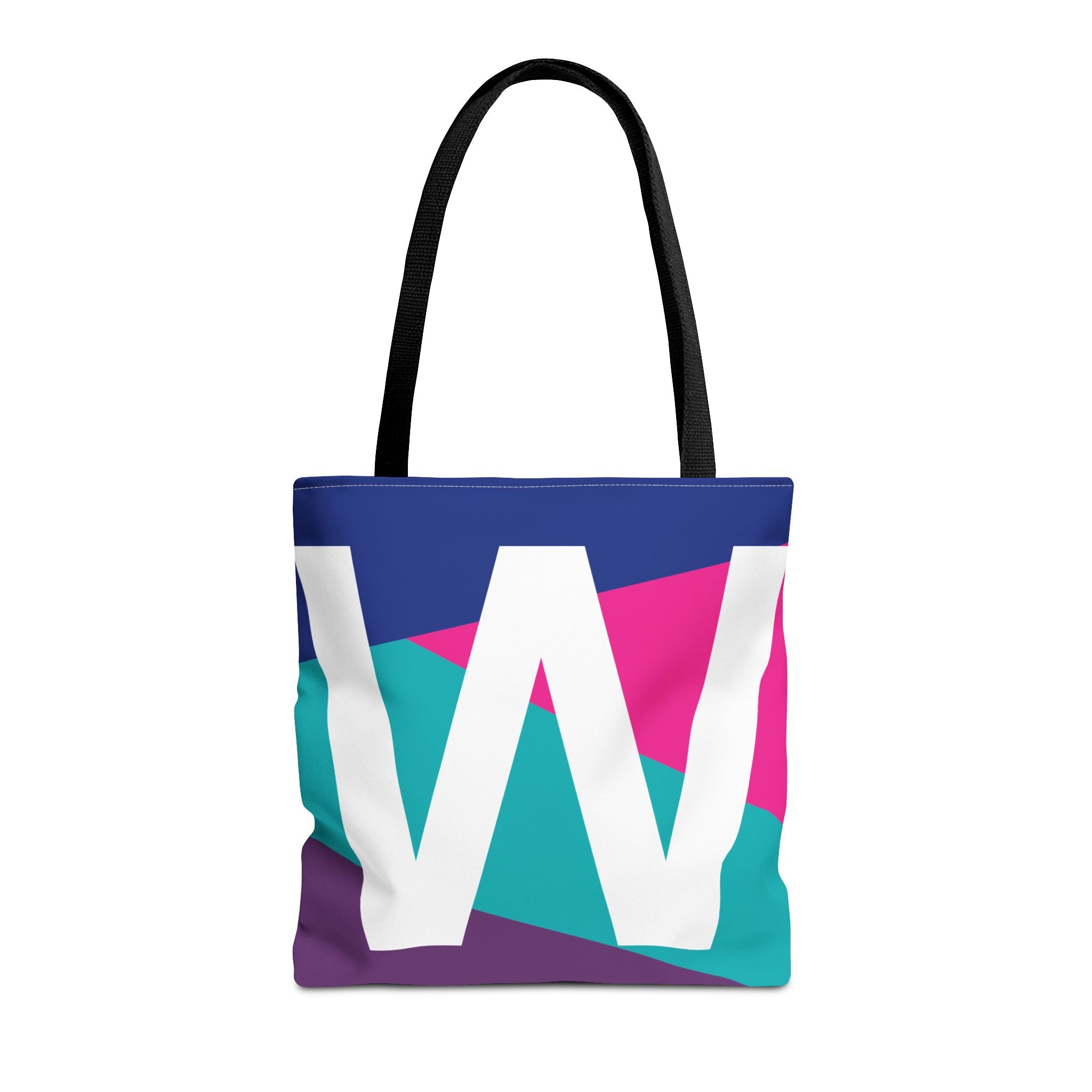Monogram 'W' Colorblock Tote Bag — Personalized Initial W Shoulder Tote