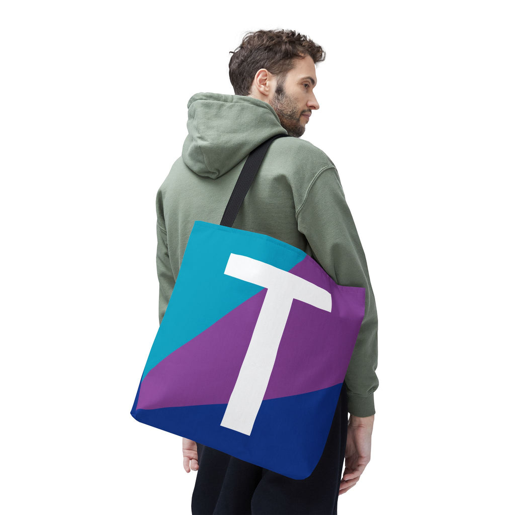 Monogram 'T' Colorblock Tote Bag — Personalized Initial T Shoulder Tote