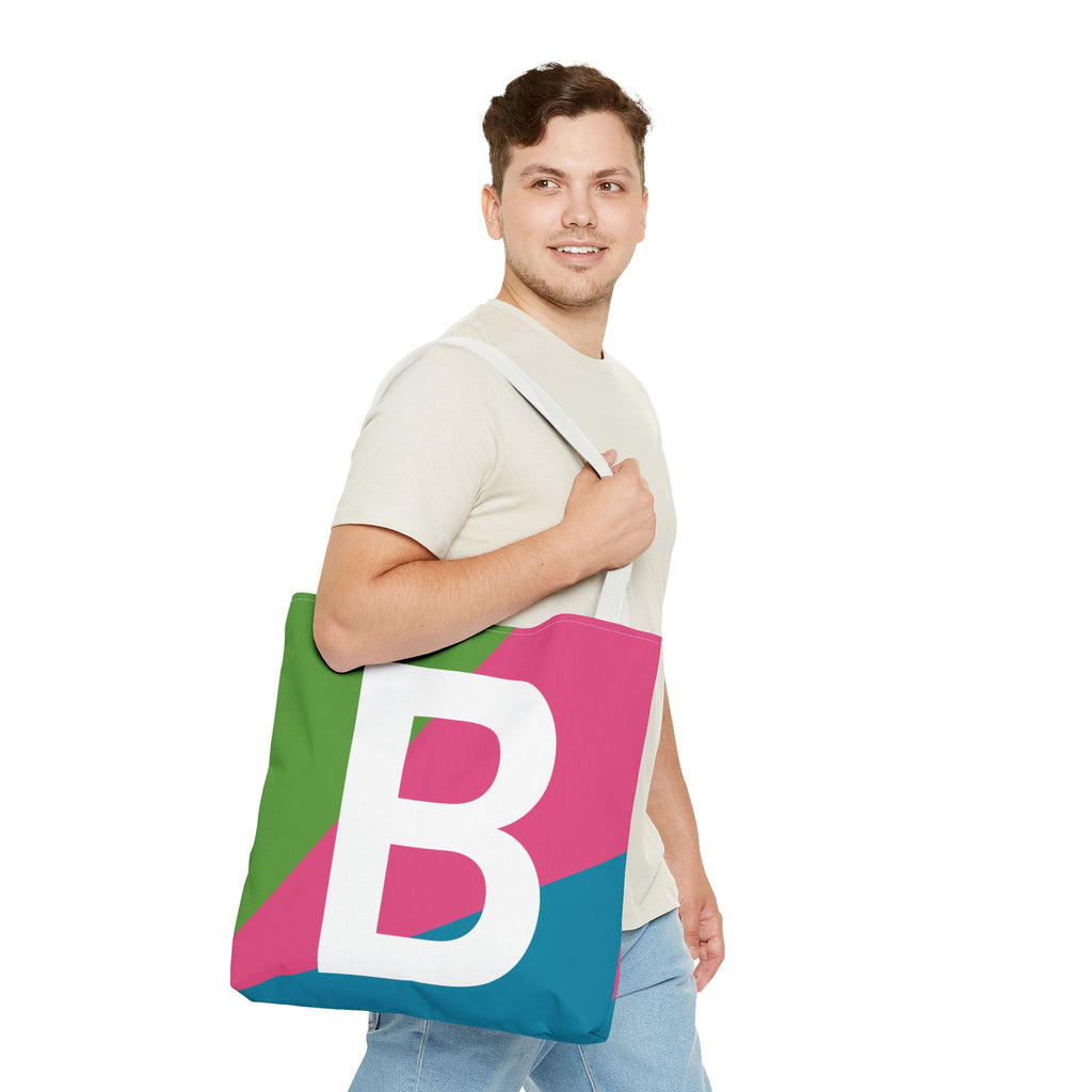 Monogram 'B' Colorblock Tote Bag — Personalized Initial B Shoulder Tote