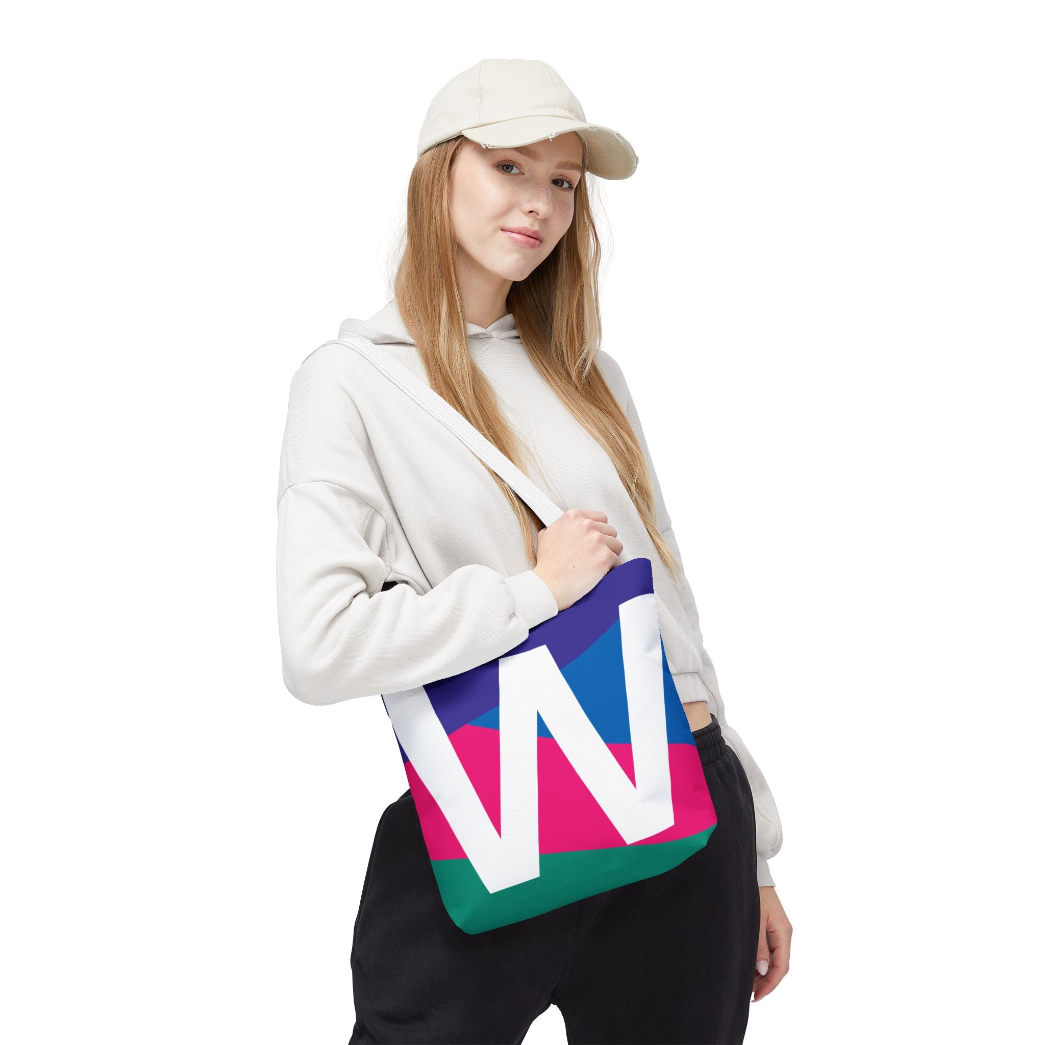 Monogram 'W' Colorblock Tote Bag — Personalized Initial W Shoulder Tote