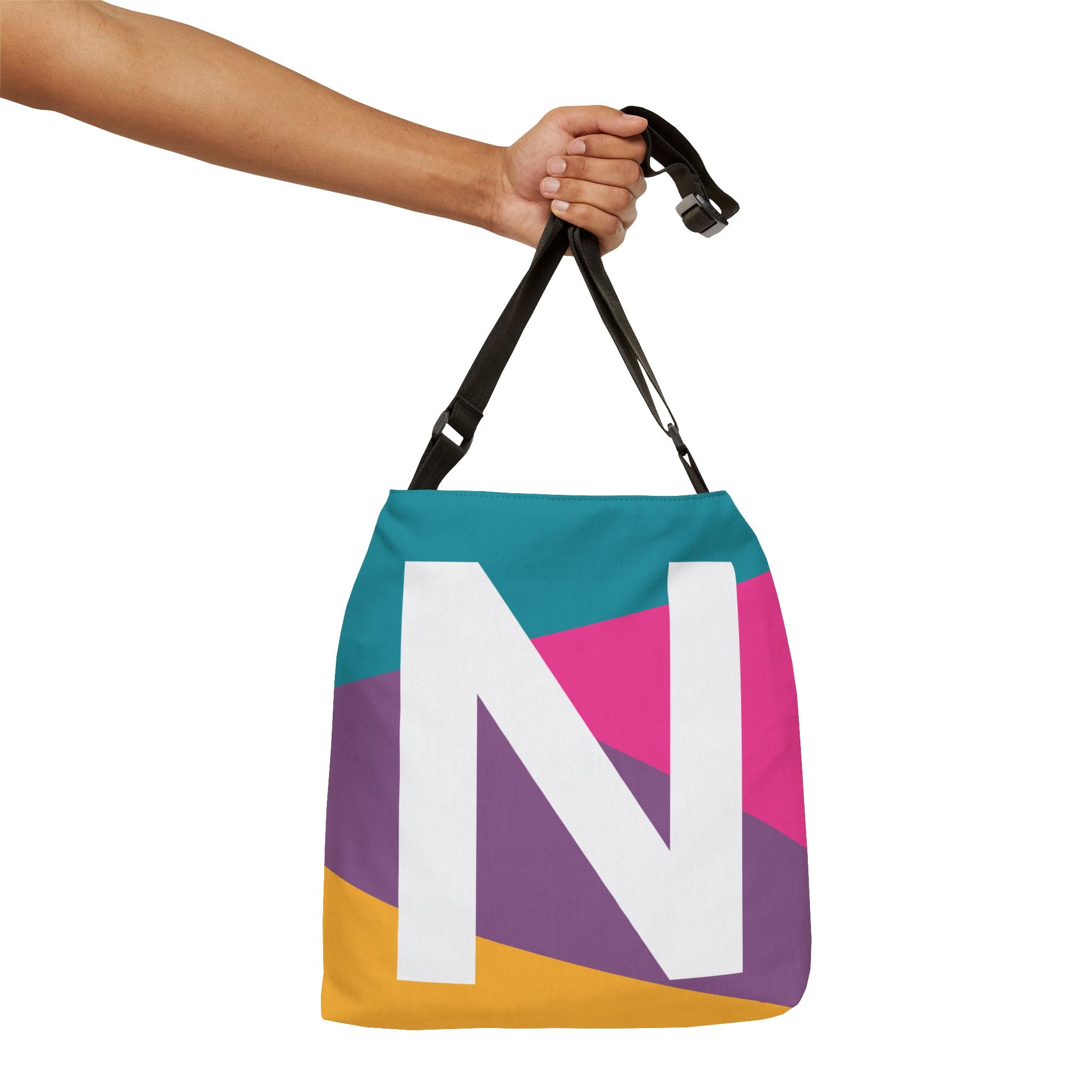 Initial Letter 'N' Colorblock Adjustable Tote Bag — Monogram Alphabet Shoulder Bag