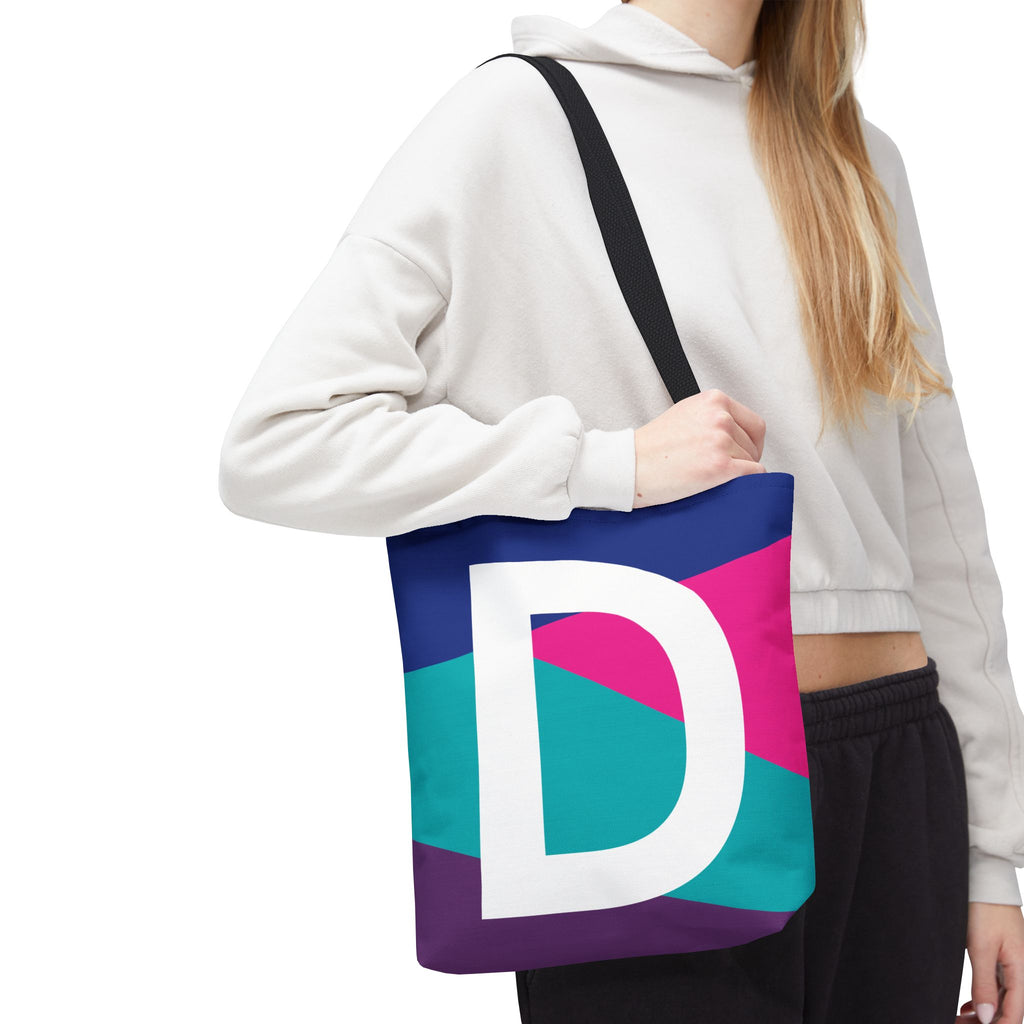 Monogram 'D' Colorblock Tote Bag — Personalized Initial D Shoulder Tote