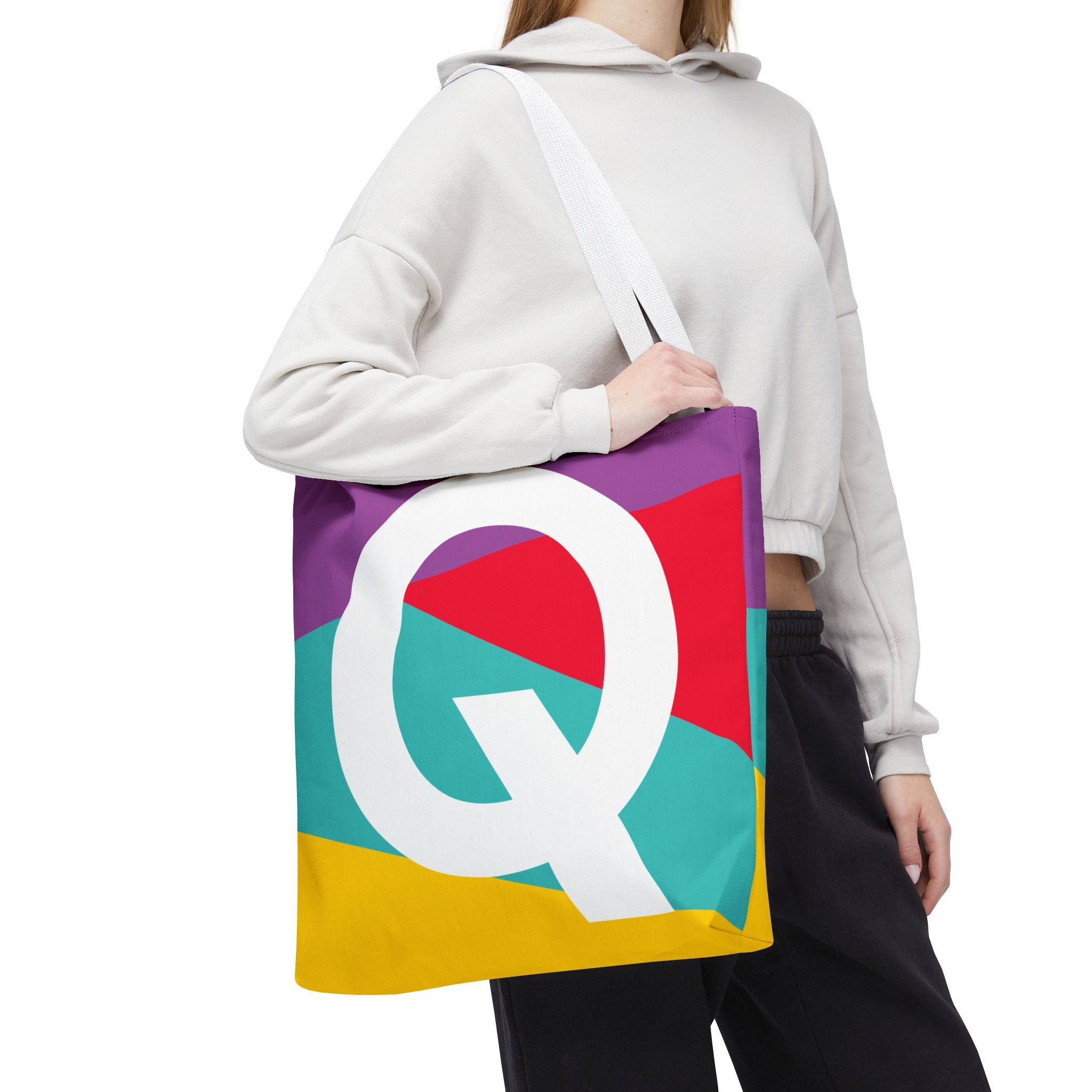 Monogram 'Q' Colorblock Tote Bag — Personalized Initial Q Shoulder Tote