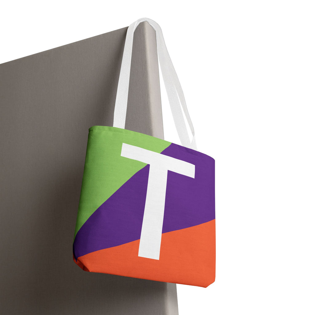 Monogram 'T' Colorblock Tote Bag — Personalized Initial T Shoulder Tote
