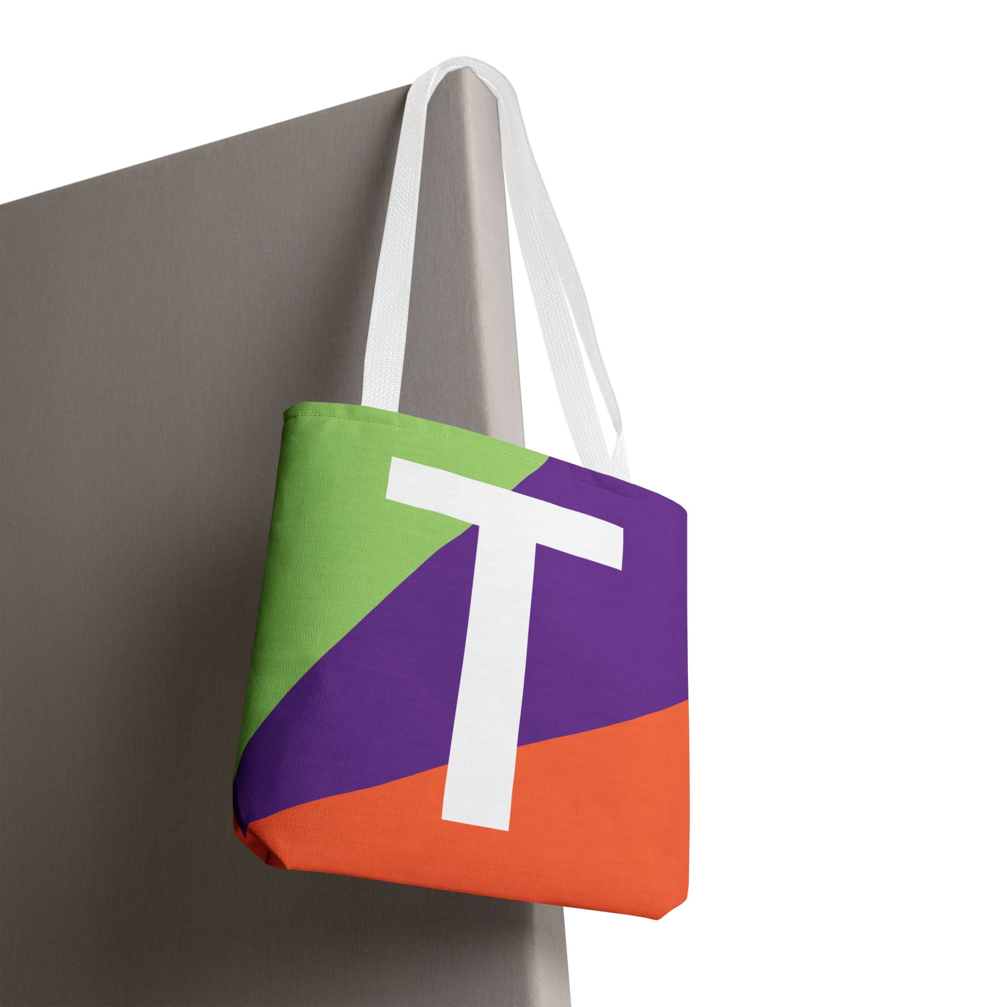 Monogram 'T' Colorblock Tote Bag — Personalized Initial T Shoulder Tote