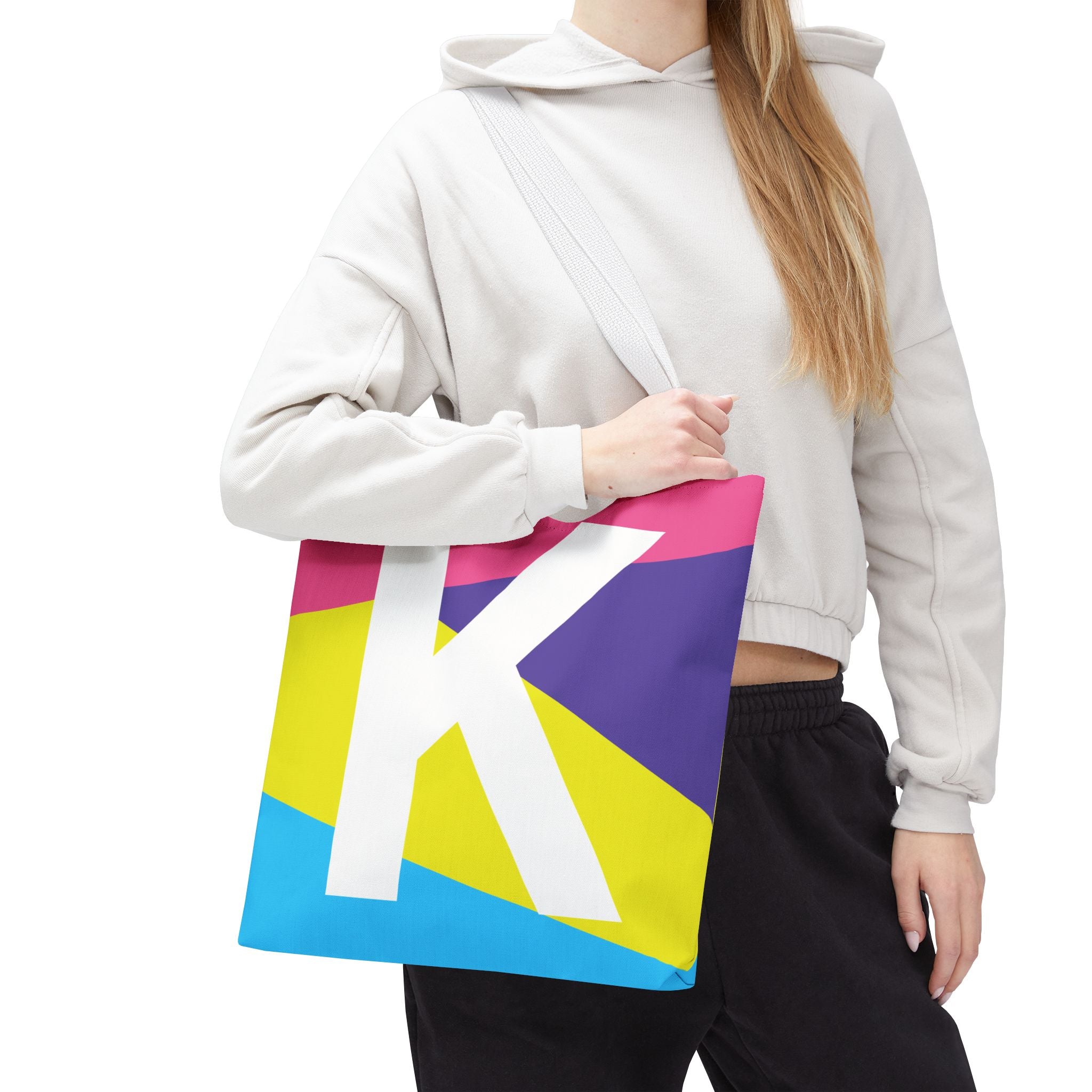 Monogram 'K' Colorblock Tote Bag — Personalized Initial K Shoulder Tote