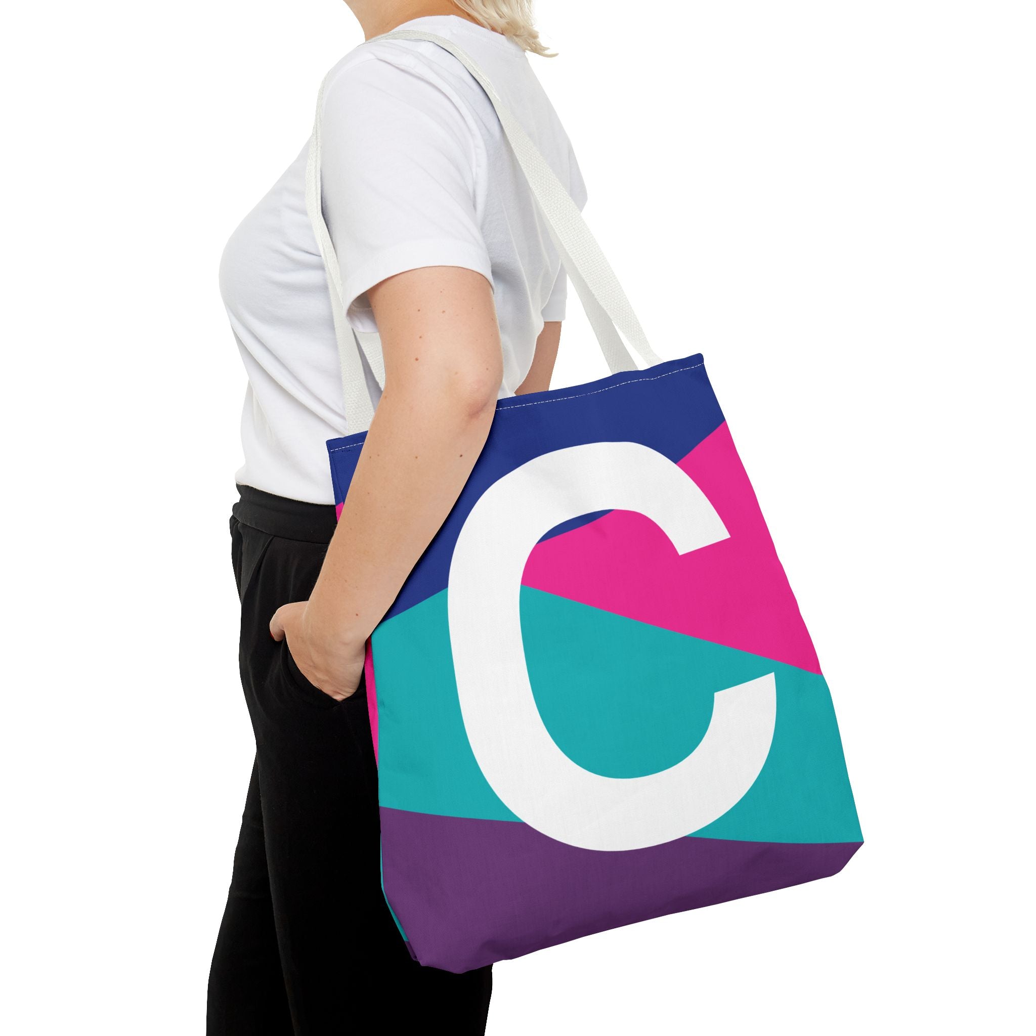 Monogram 'C' Colorblock Tote Bag — Personalized Initial C Shoulder Tote