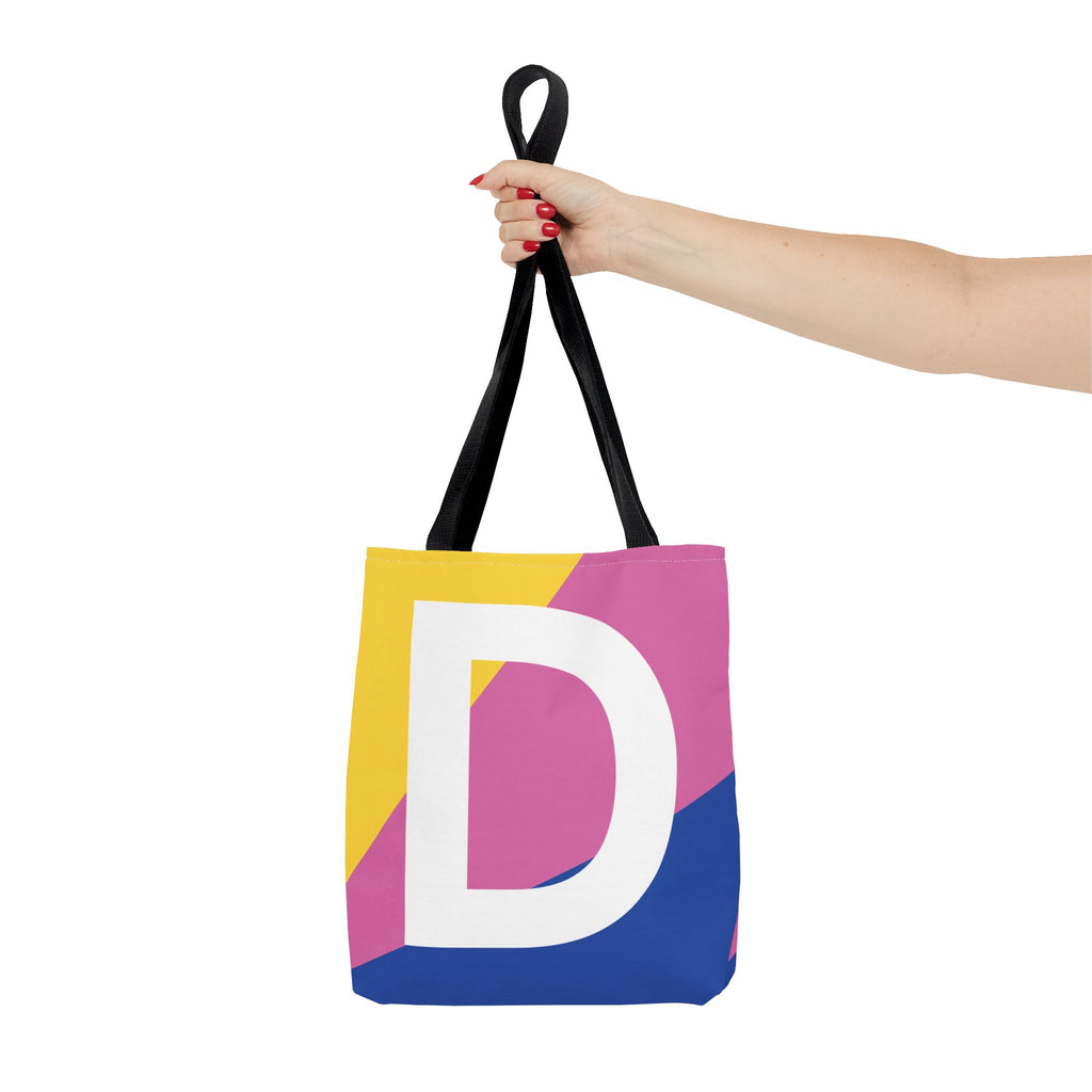 Monogram 'D' Colorblock Tote Bag — Personalized Initial D Shoulder Tote
