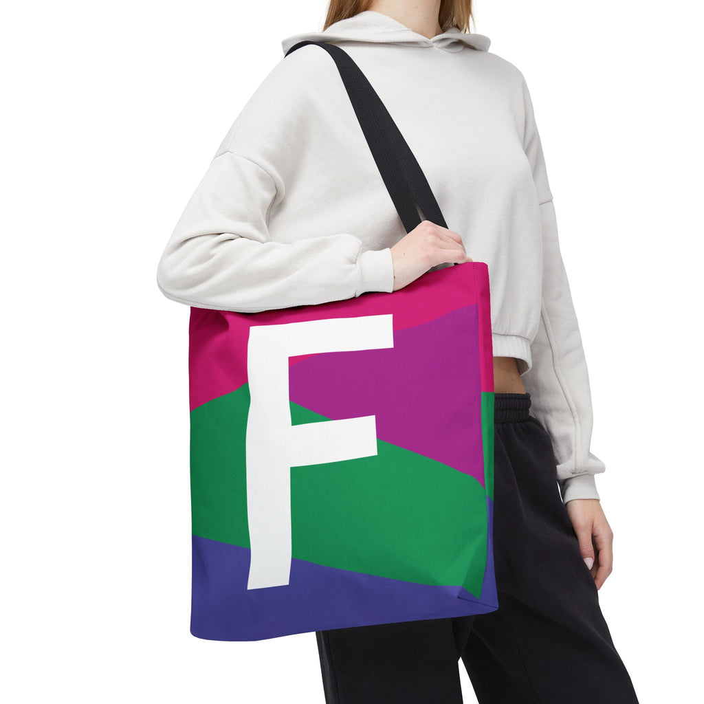 Monogram 'F' Colorblock Tote Bag — Personalized Initial F Shoulder Tote