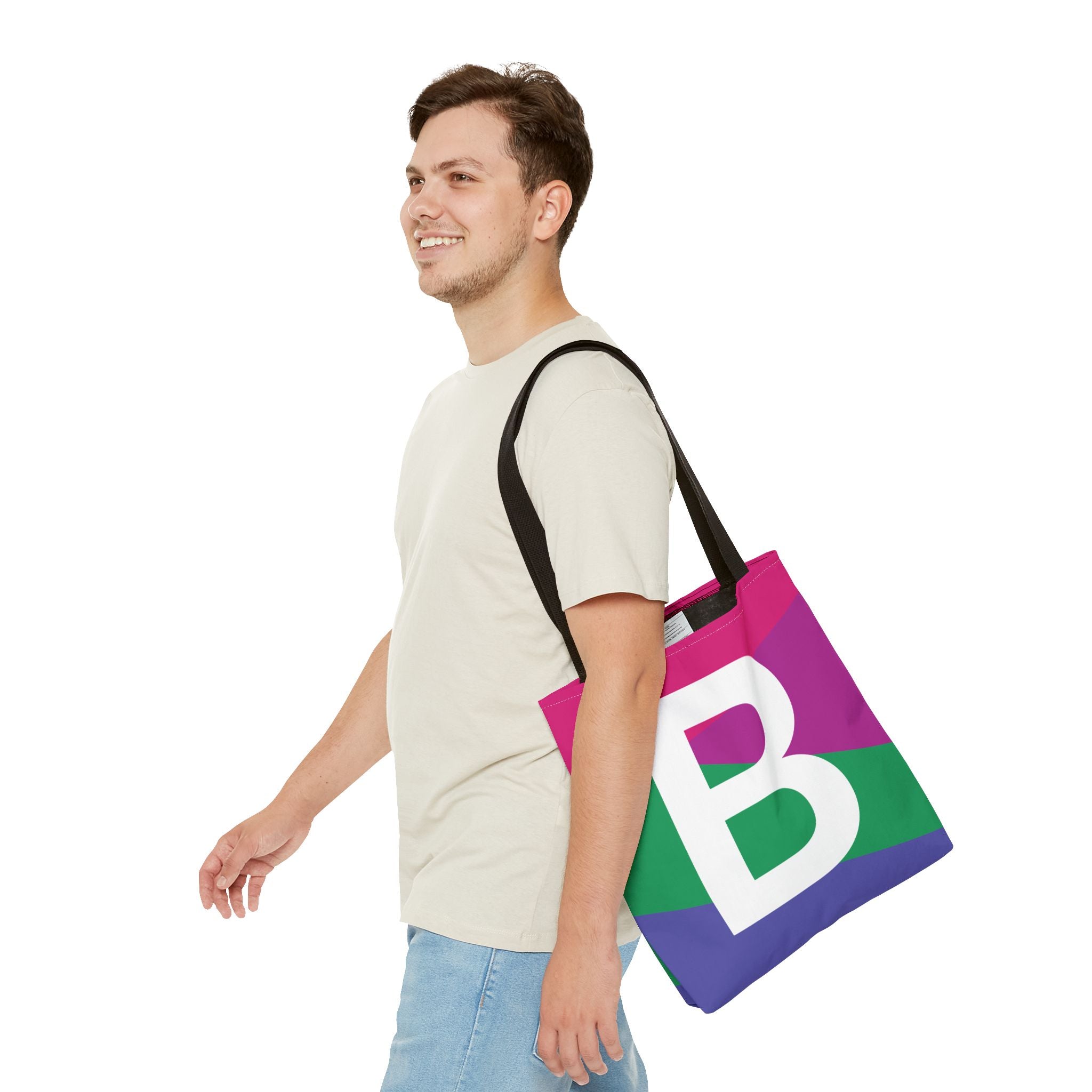 Monogram 'B' Colorblock Tote Bag — Personalized Initial B Shoulder Tote
