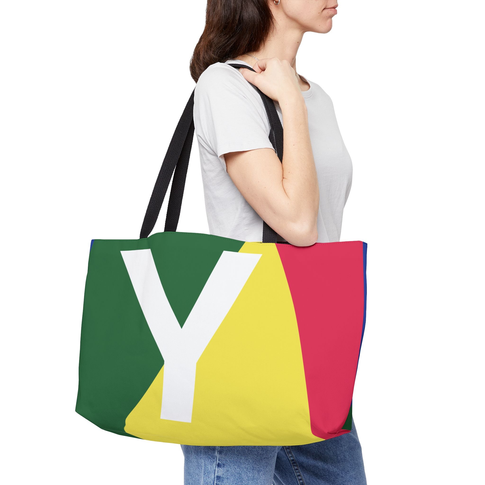 Personalized 'Y' Colorblock Tote Bag — Monogram Weekender Tote