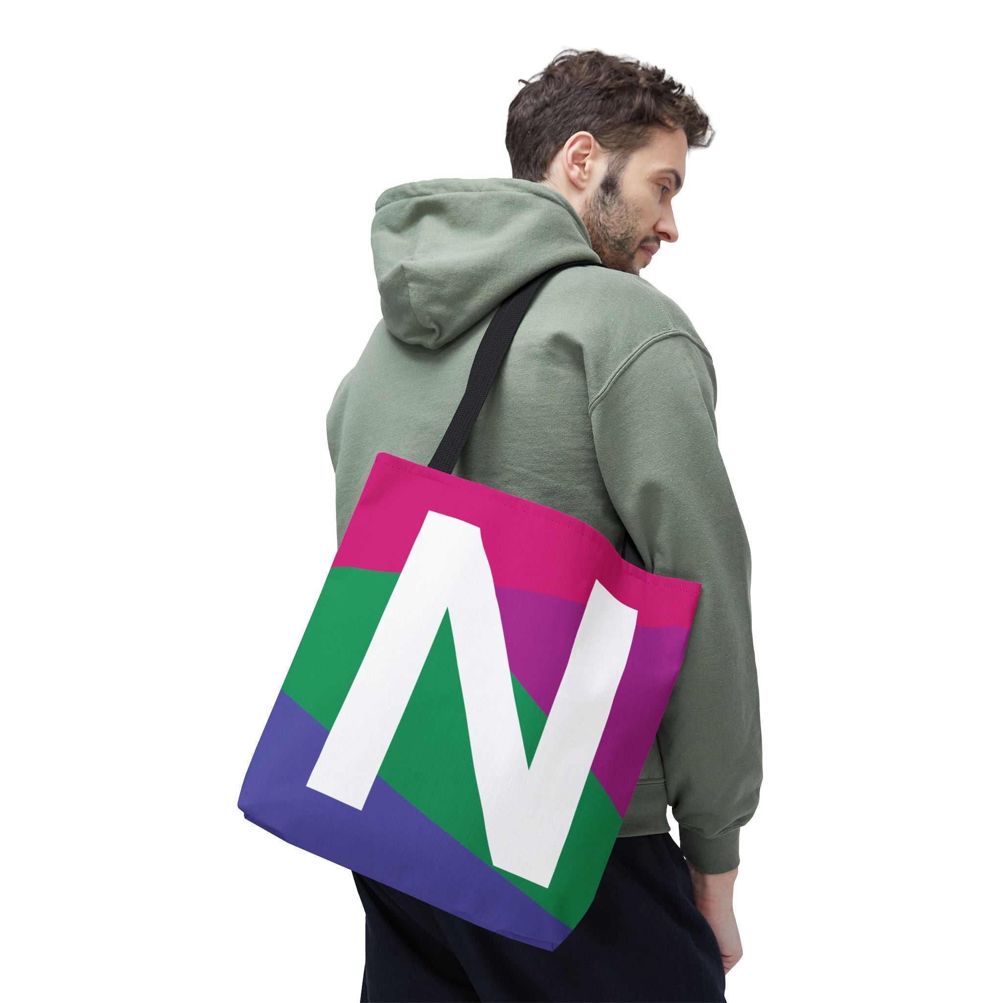 Monogram 'N' Colorblock Tote Bag — Personalized Initial N Shoulder Tote