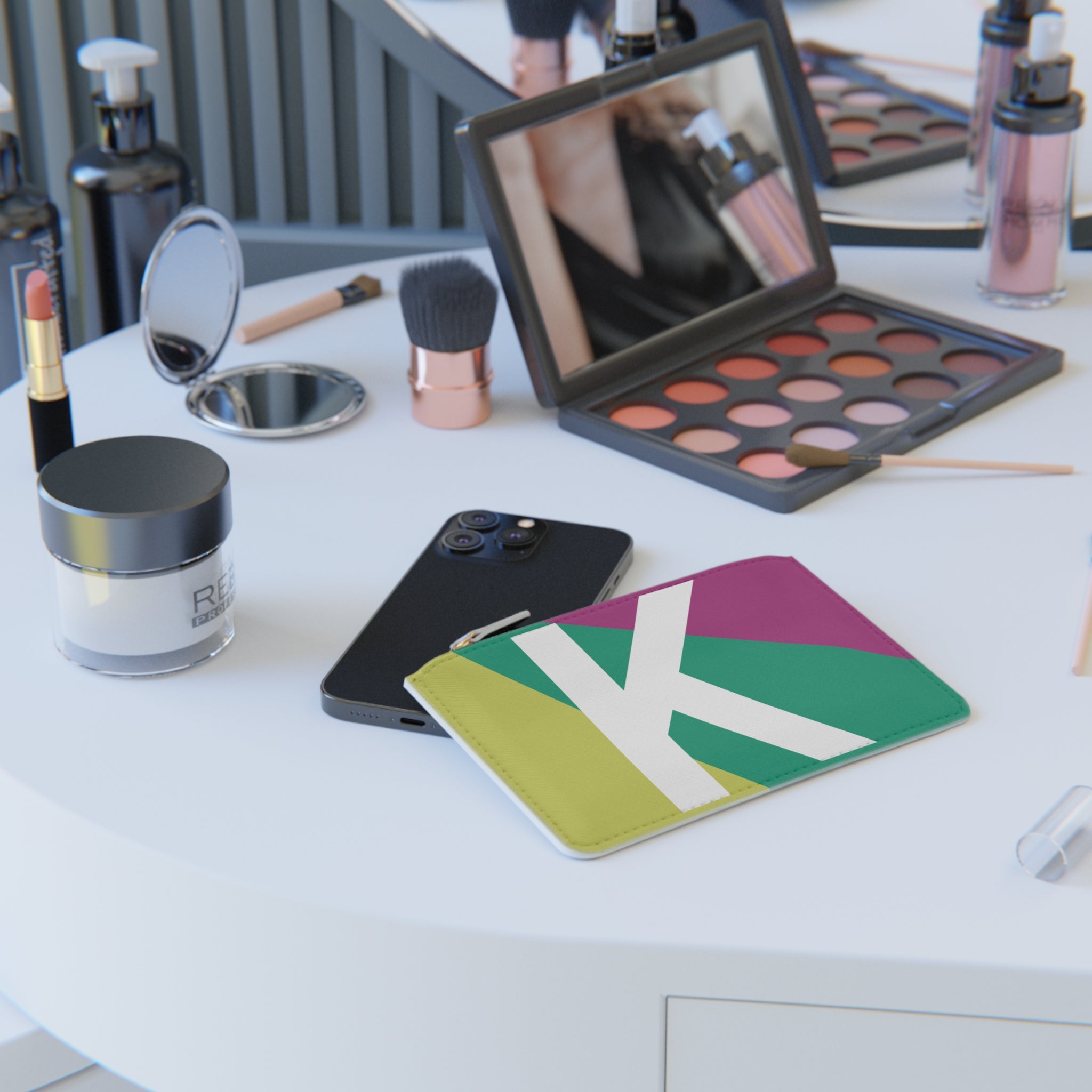 Initial K Mini Clutch — Colorblock Monogram Wristlet Wallet