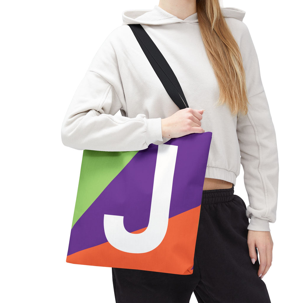 Monogram 'J' Colorblock Tote Bag — Personalized Initial J Shoulder Tote