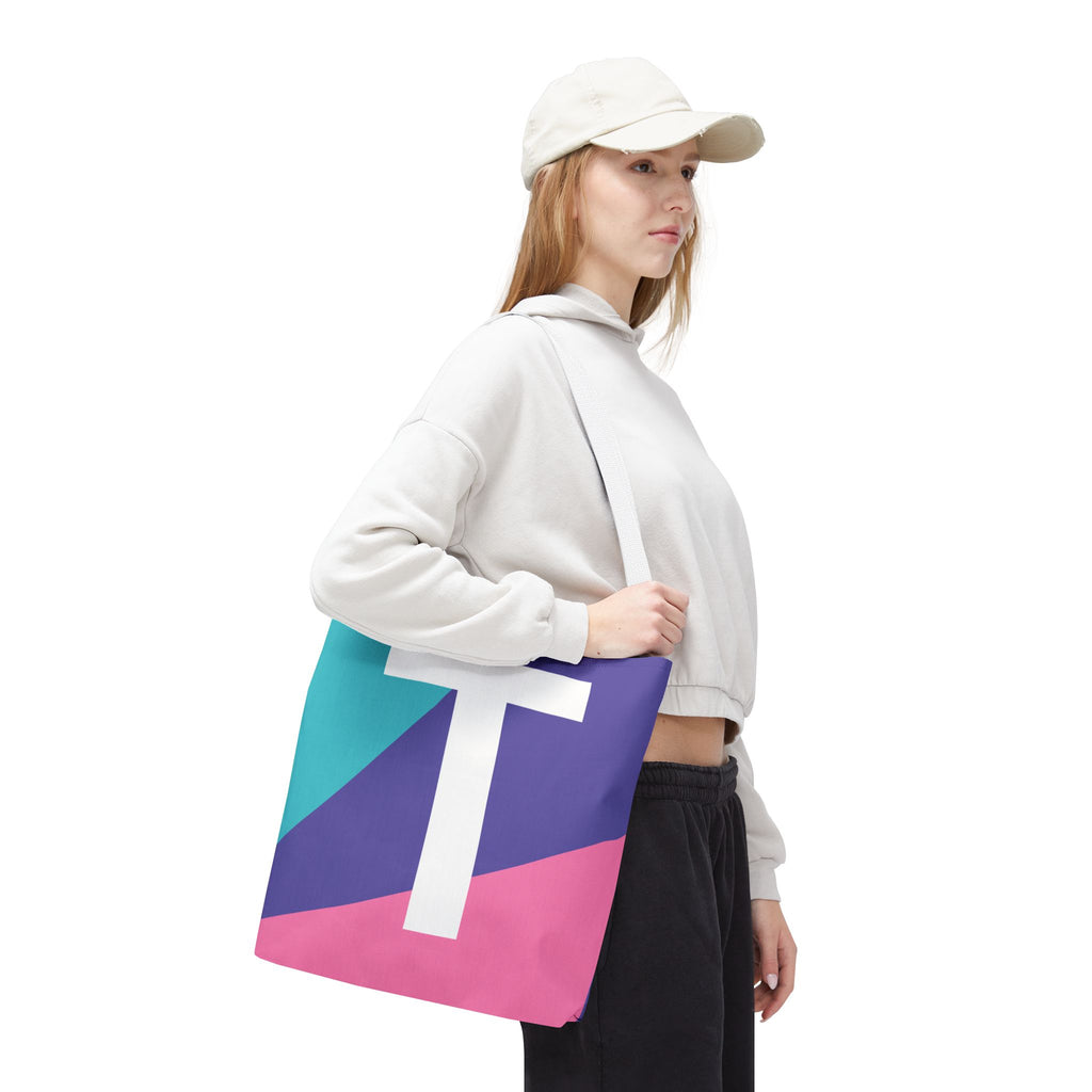 Monogram 'T' Colorblock Tote Bag — Personalized Initial T Shoulder Tote