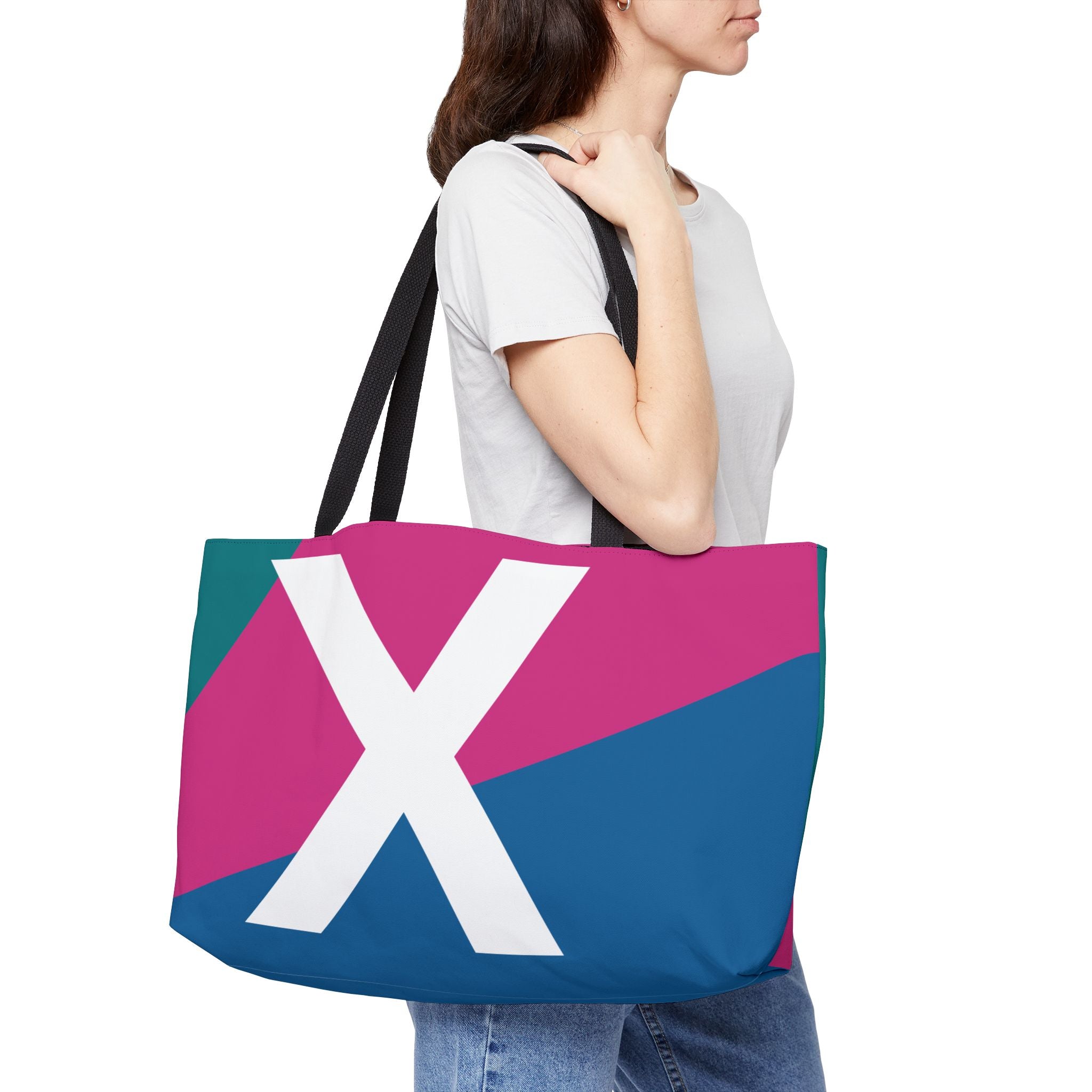 Personalized 'X' Colorblock Tote Bag — Monogram Weekender Tote