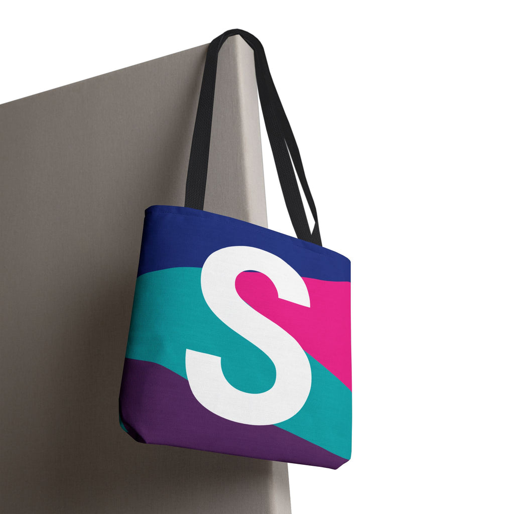 Monogram 'S' Colorblock Tote Bag — Personalized Initial S Shoulder Tote
