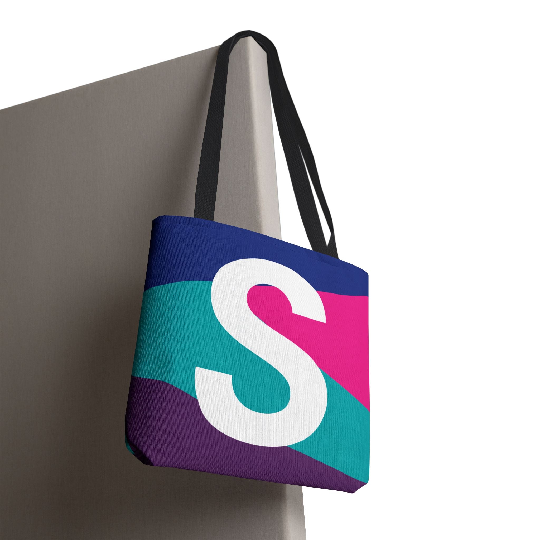 Monogram 'S' Colorblock Tote Bag — Personalized Initial S Shoulder Tote