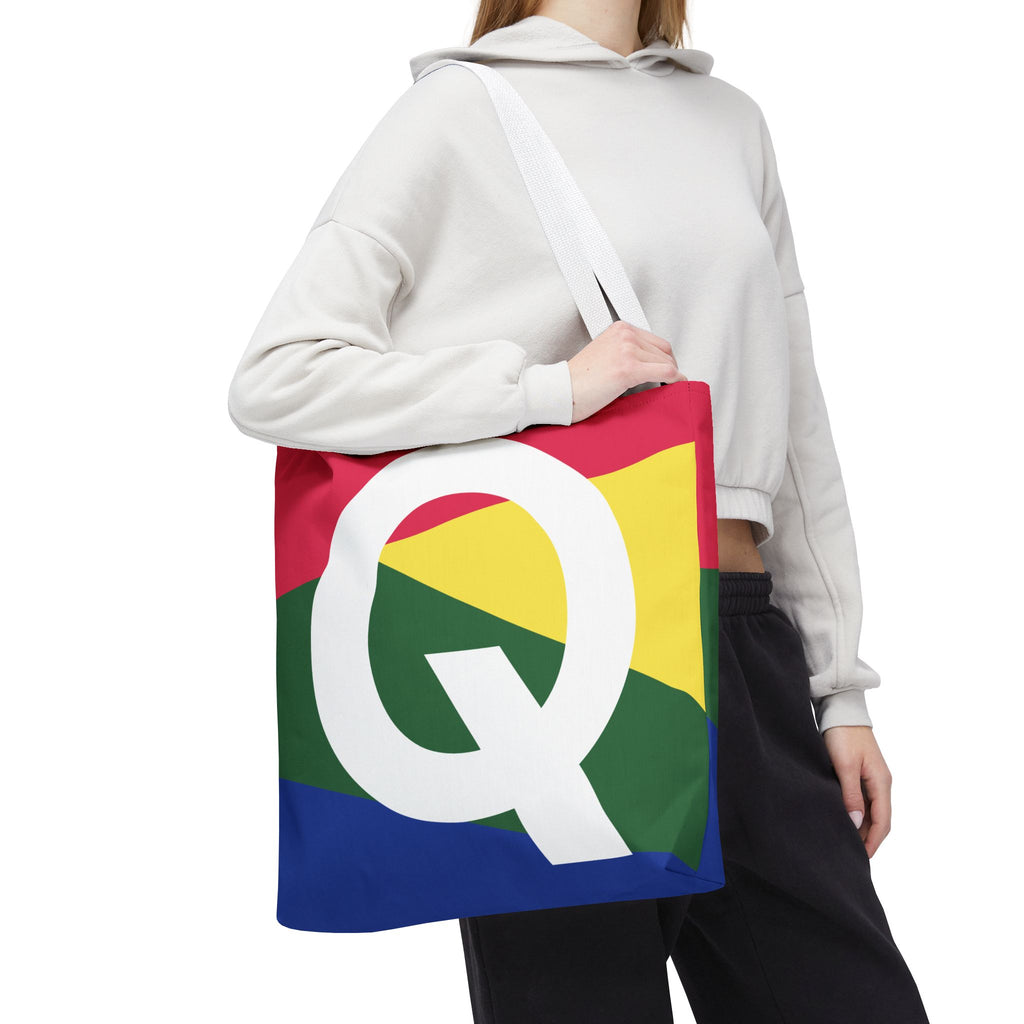 Monogram 'Q' Colorblock Tote Bag — Personalized Initial Q Shoulder Tote
