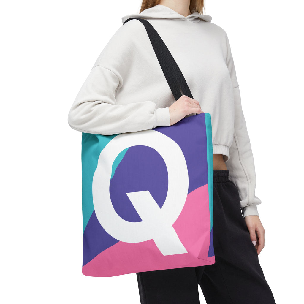 Monogram 'Q' Colorblock Tote Bag — Personalized Initial Q Shoulder Tote