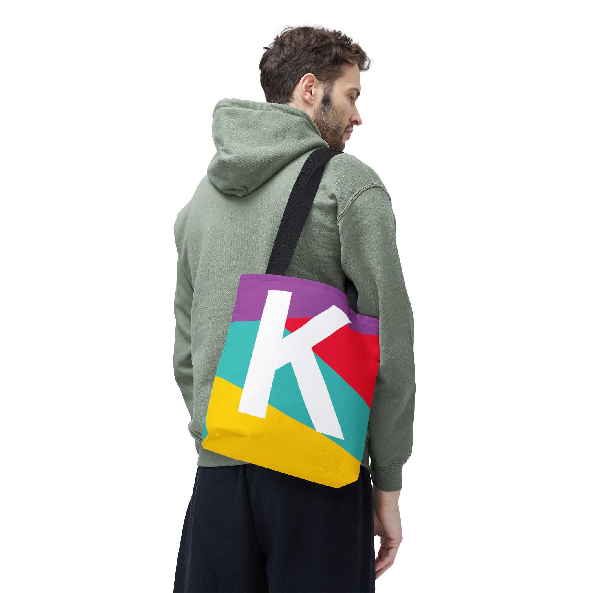 Monogram 'K' Colorblock Tote Bag — Personalized Initial K Shoulder Tote