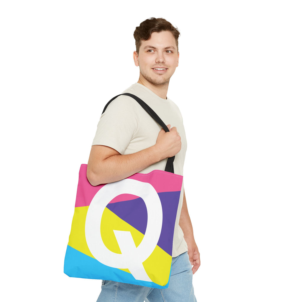 Monogram 'Q' Colorblock Tote Bag — Personalized Initial Q Shoulder Tote