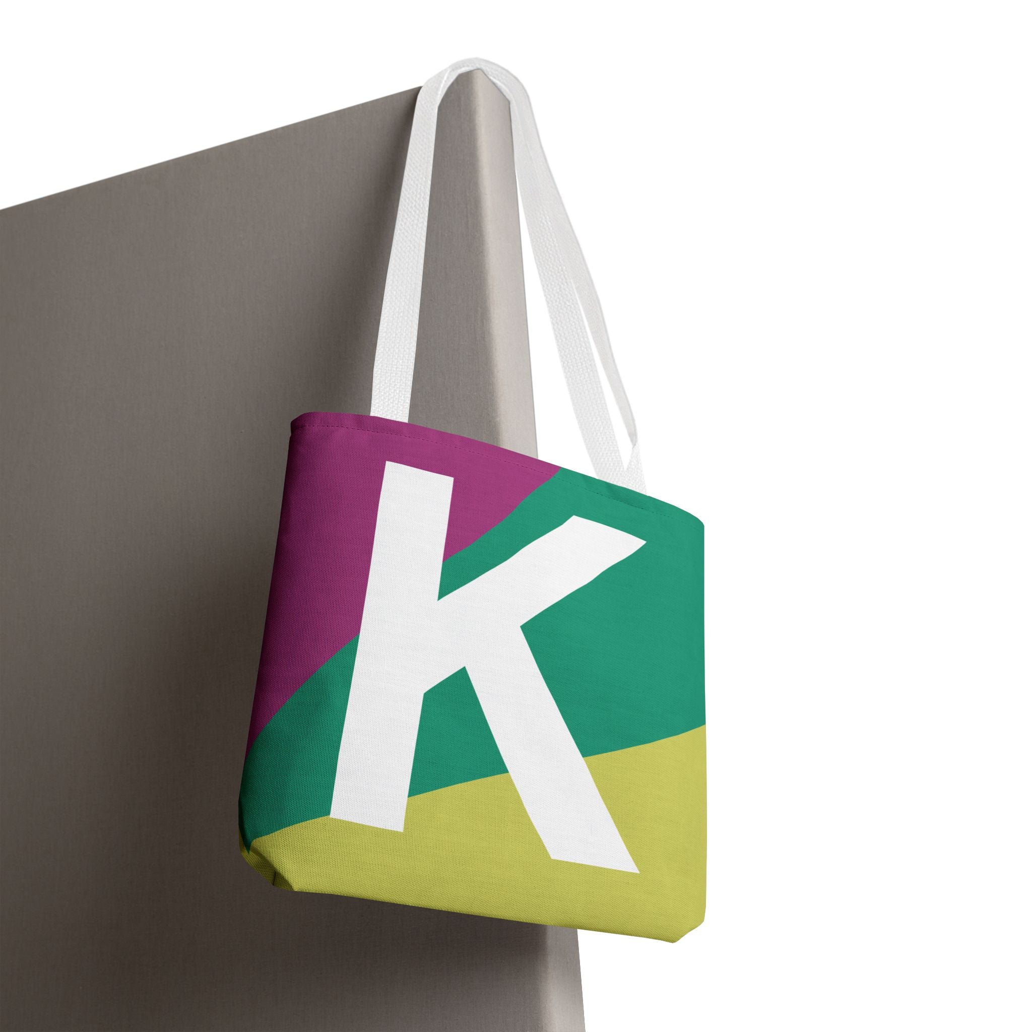 Monogram 'K' Colorblock Tote Bag — Personalized Initial K Shoulder Tote