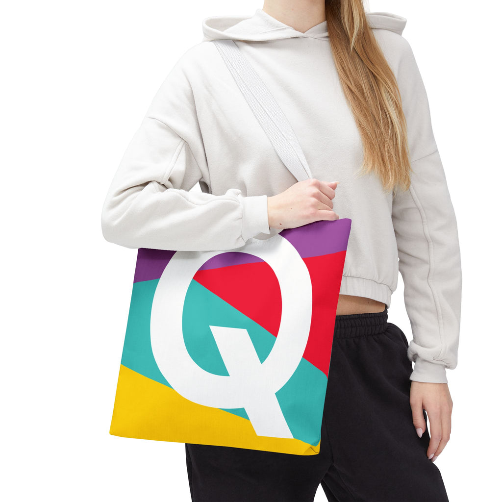 Monogram 'Q' Colorblock Tote Bag — Personalized Initial Q Shoulder Tote