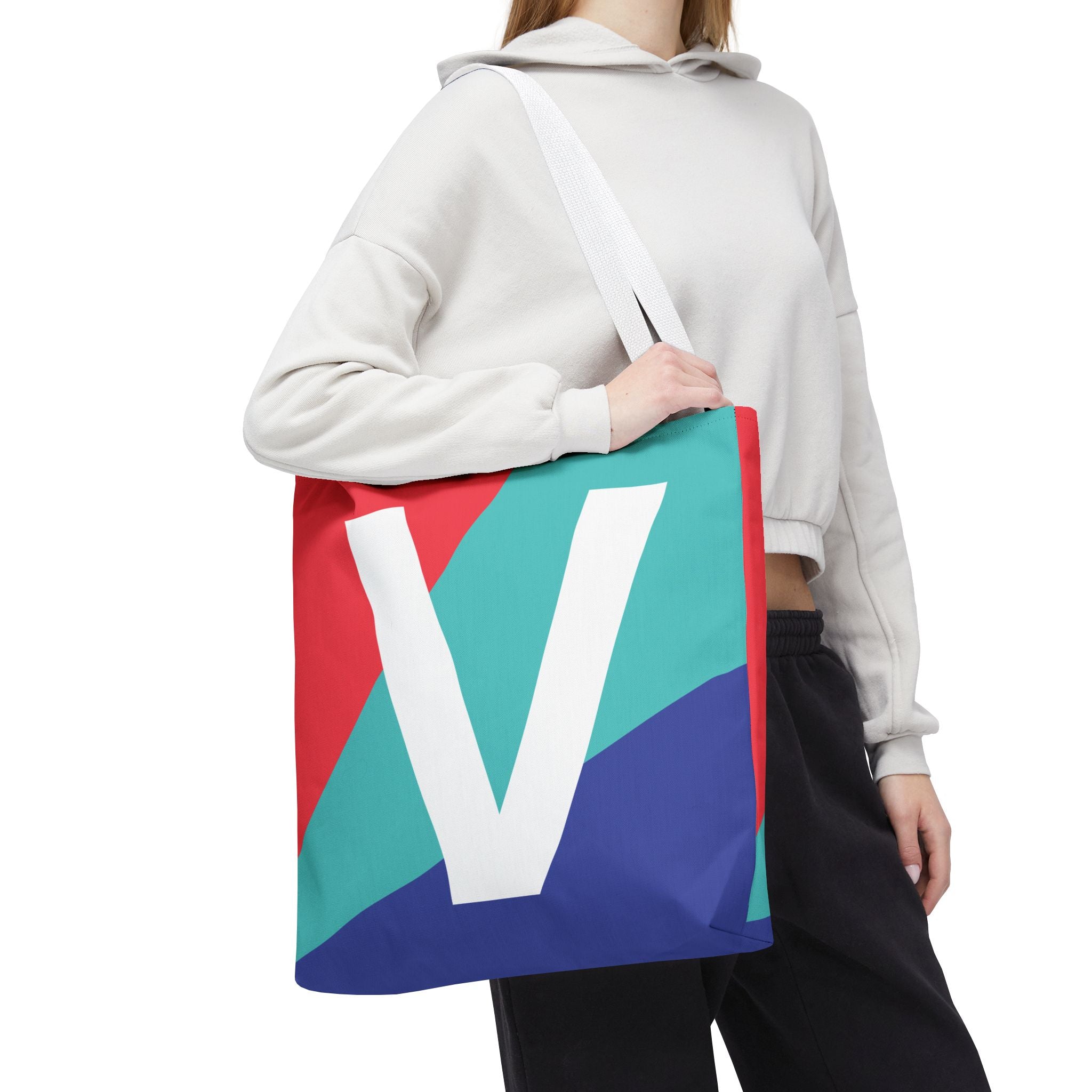 Monogram 'V' Colorblock Tote Bag — Personalized Initial V Shoulder Tote