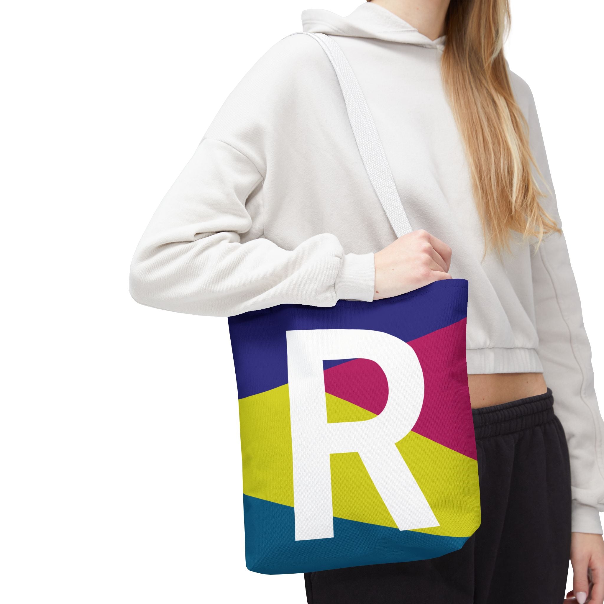 Monogram 'R' Colorblock Tote Bag — Personalized Initial R Shoulder Tote