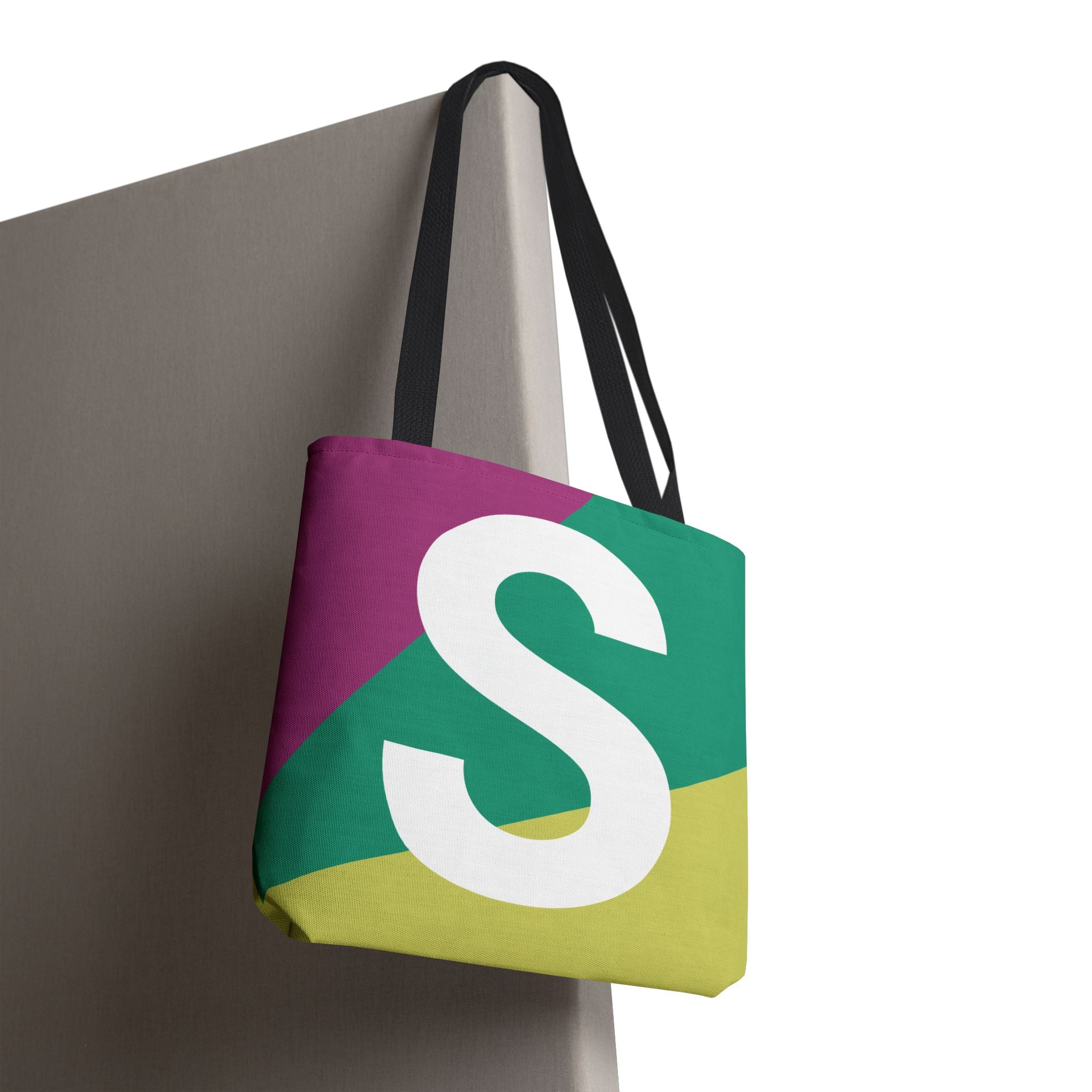 Monogram 'S' Colorblock Tote Bag — Personalized Initial S Shoulder Tote