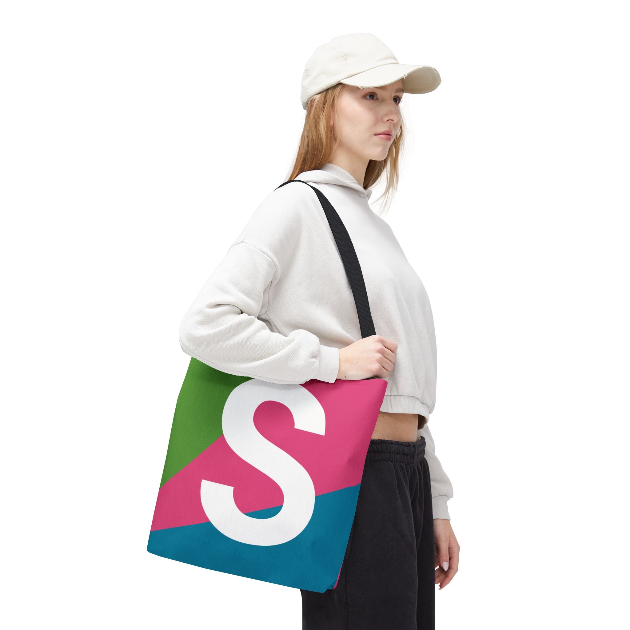 Monogram 'S' Colorblock Tote Bag — Personalized Initial S Shoulder Tote