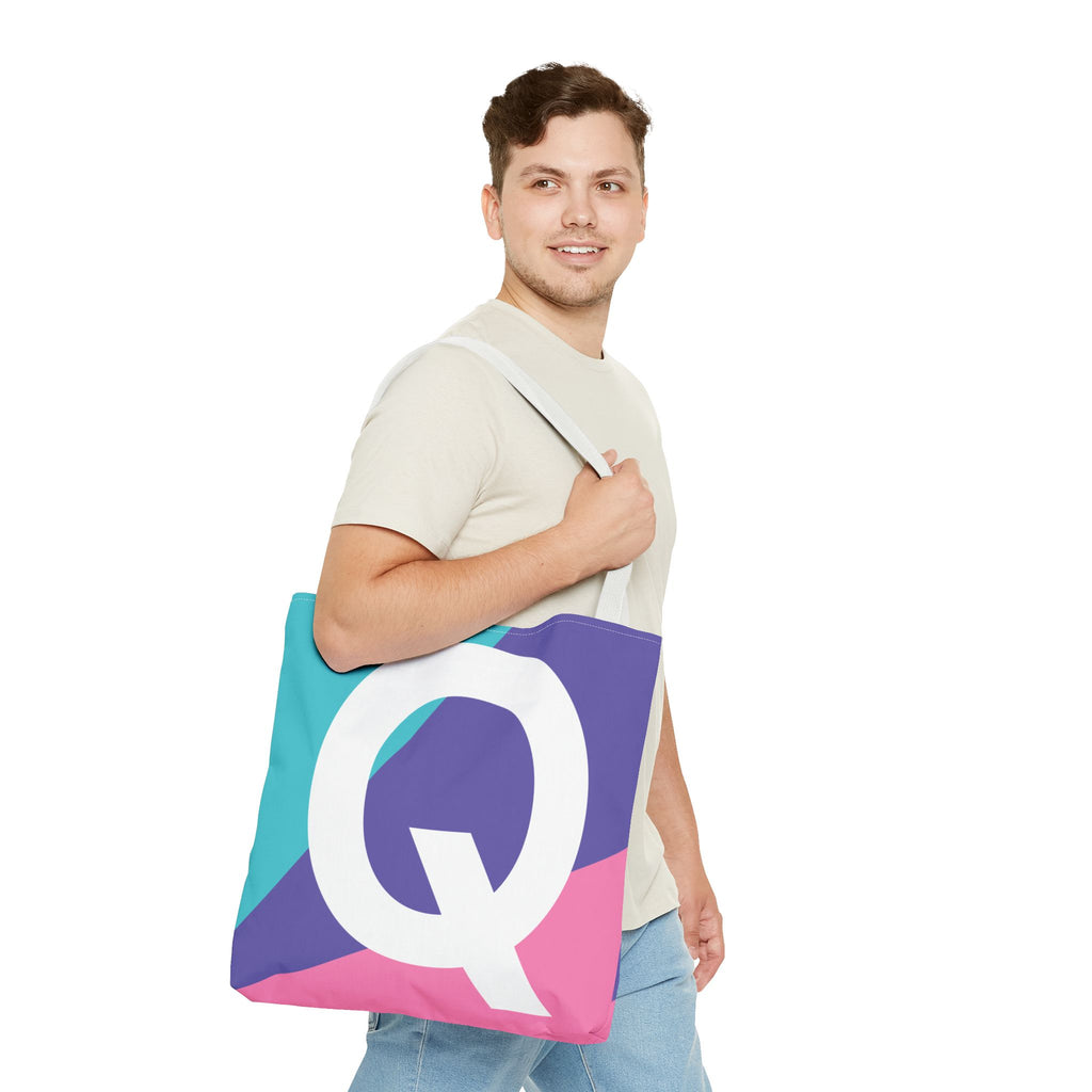 Monogram 'Q' Colorblock Tote Bag — Personalized Initial Q Shoulder Tote