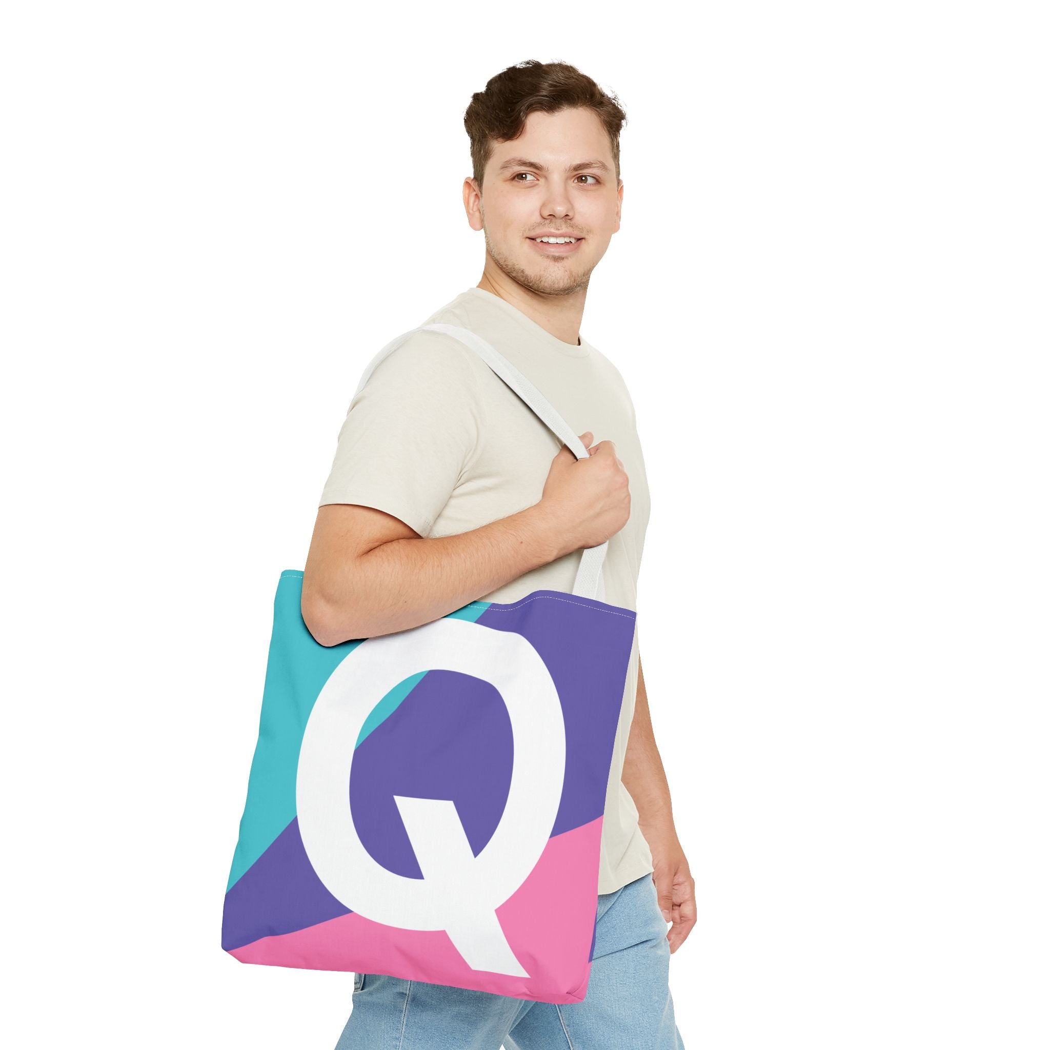 Monogram 'Q' Colorblock Tote Bag — Personalized Initial Q Shoulder Tote