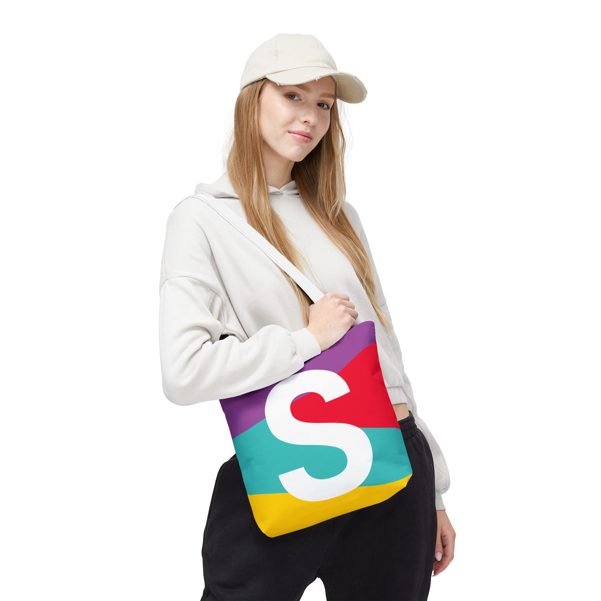 Monogram 'S' Colorblock Tote Bag — Personalized Initial S Shoulder Tote