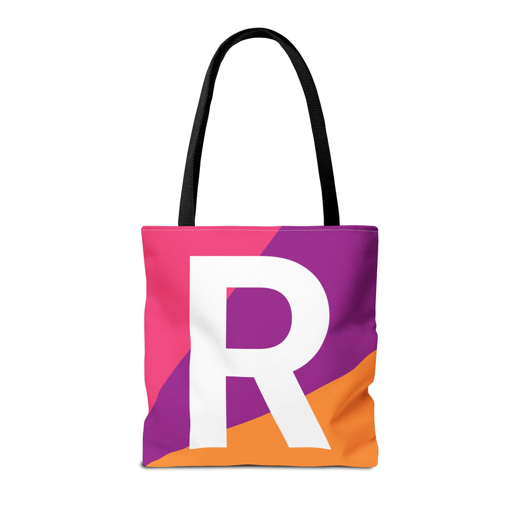 Monogram 'R' Colorblock Tote Bag — Personalized Initial R Shoulder Tote