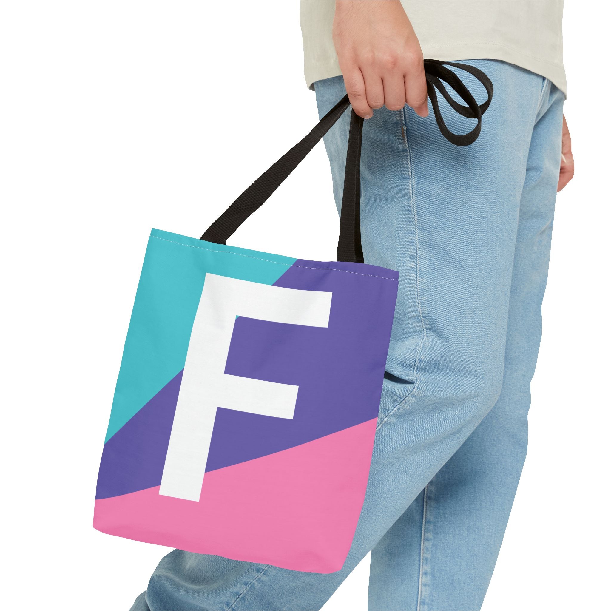 Monogram 'F' Colorblock Tote Bag — Personalized Initial F Shoulder Tote