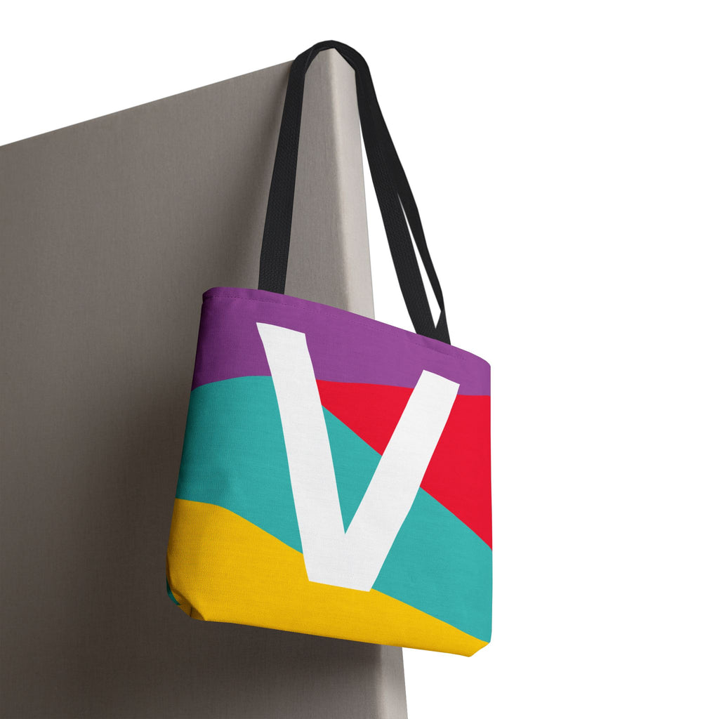 Monogram 'V' Colorblock Tote Bag — Personalized Initial V Shoulder Tote