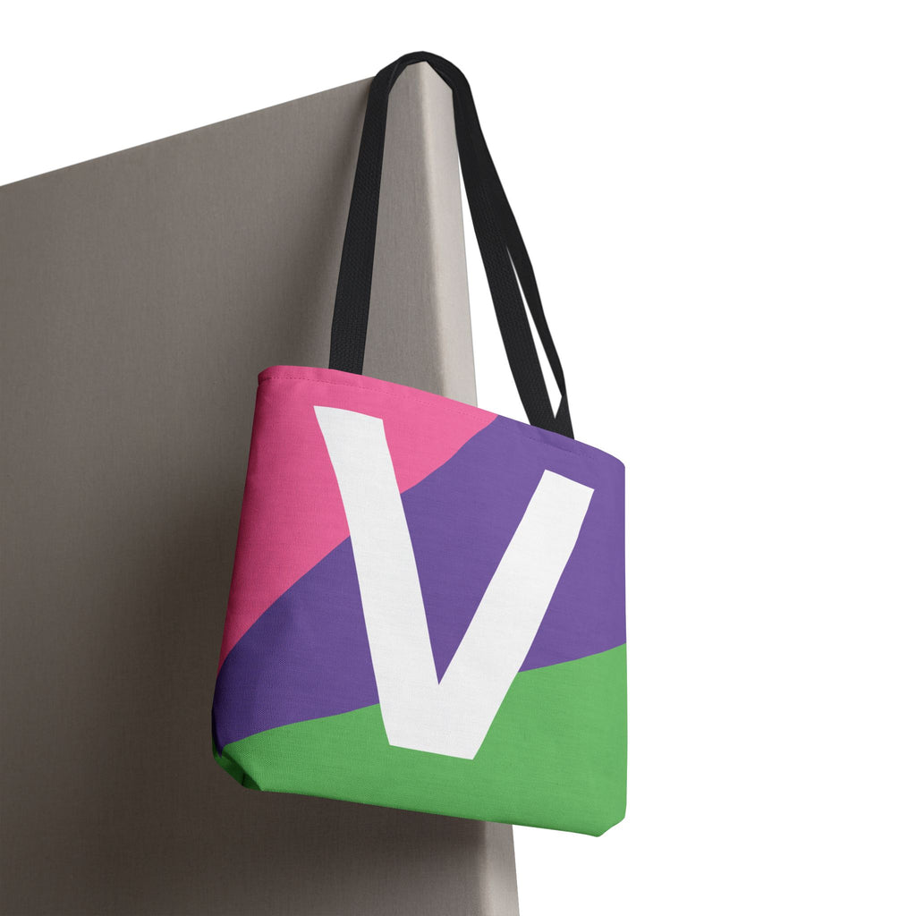 Monogram 'V' Colorblock Tote Bag — Personalized Initial V Shoulder Tote