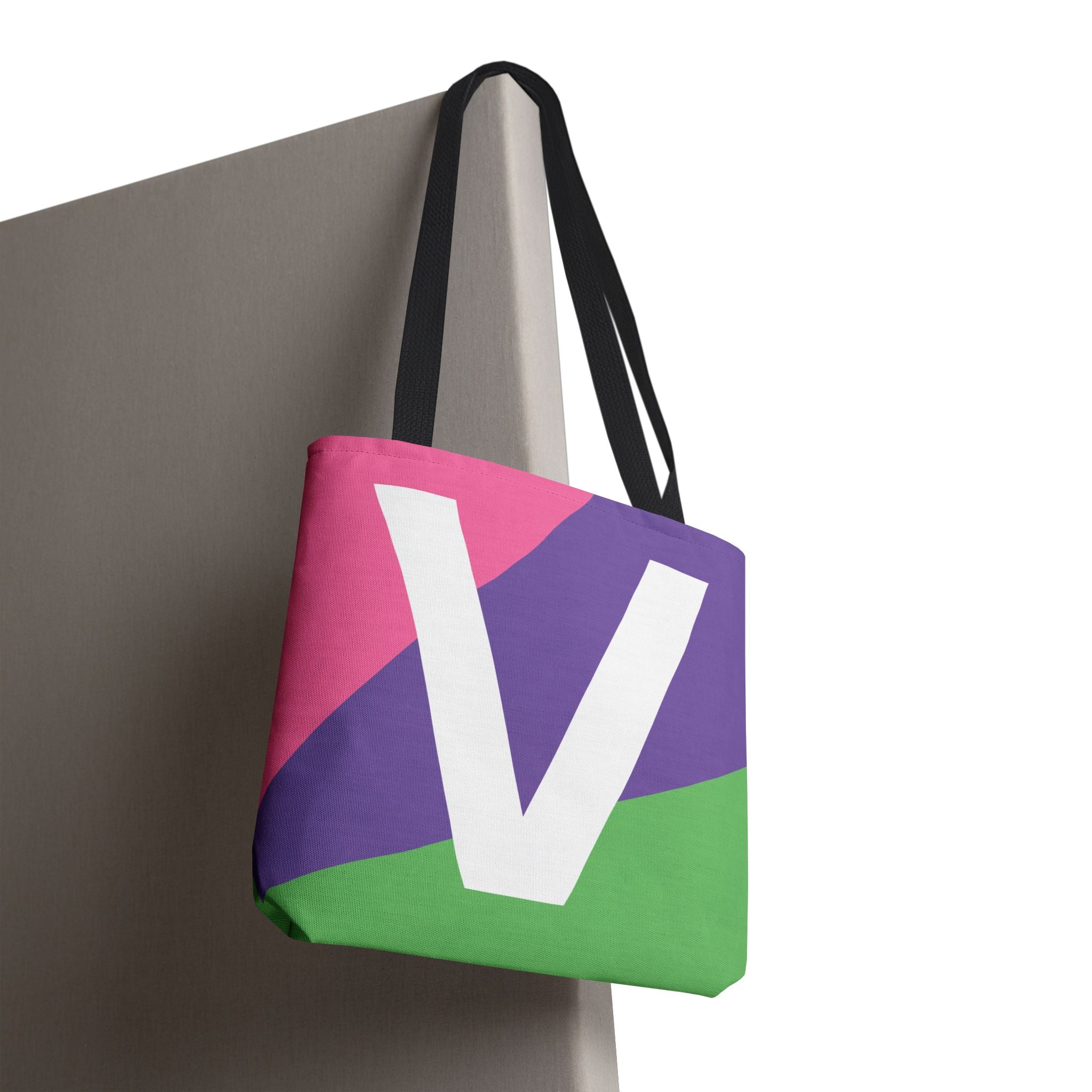 Monogram 'V' Colorblock Tote Bag — Personalized Initial V Shoulder Tote