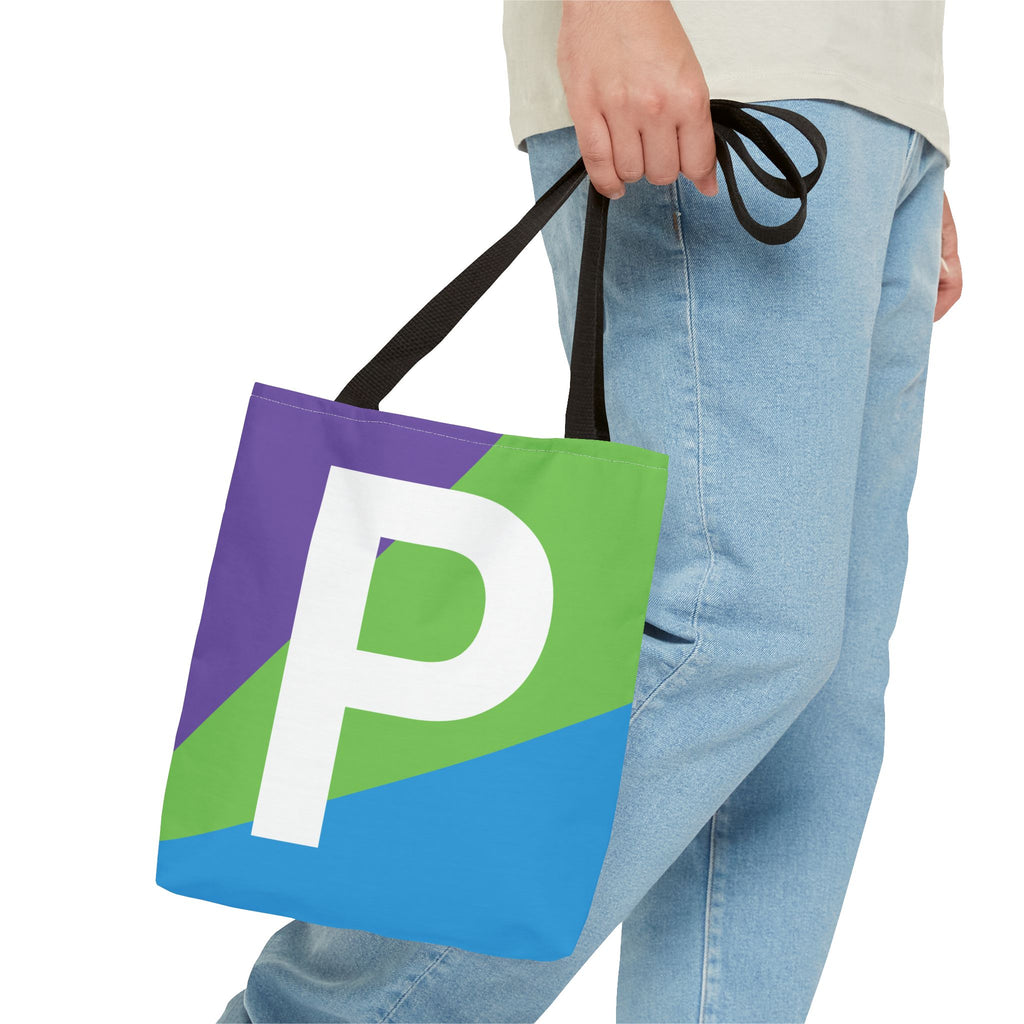 Monogram 'P' Colorblock Tote Bag — Personalized Initial P Shoulder Tote