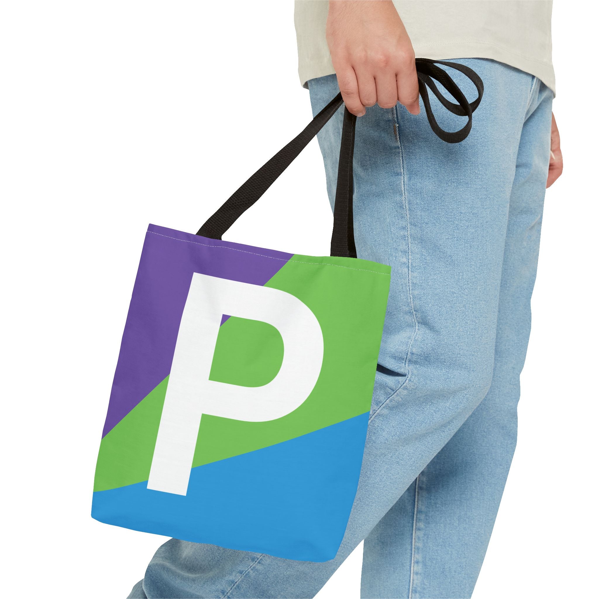 Monogram 'P' Colorblock Tote Bag — Personalized Initial P Shoulder Tote