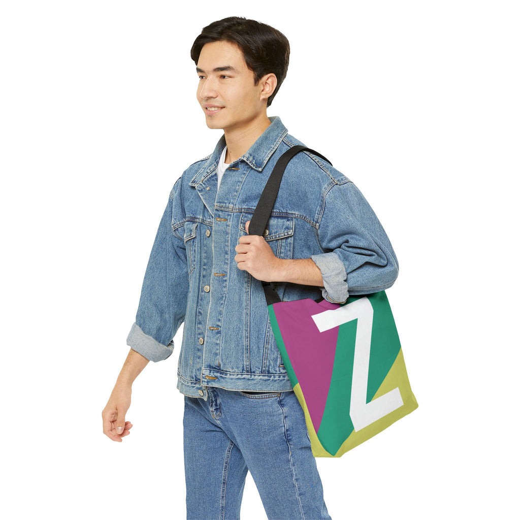 Initial Letter 'Z' Colorblock Adjustable Tote Bag — Monogram Alphabet Shoulder Bag