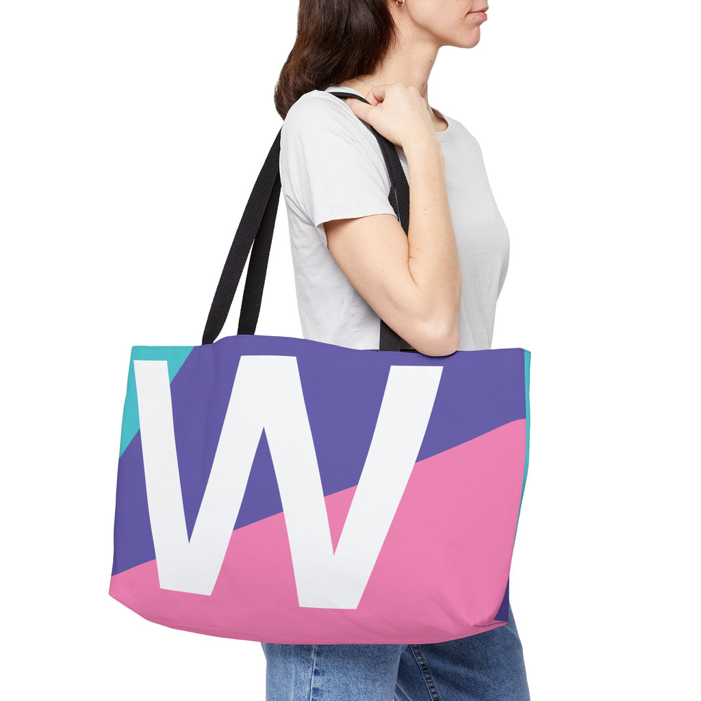Personalized 'W' Colorblock Tote Bag — Monogram Weekender Tote