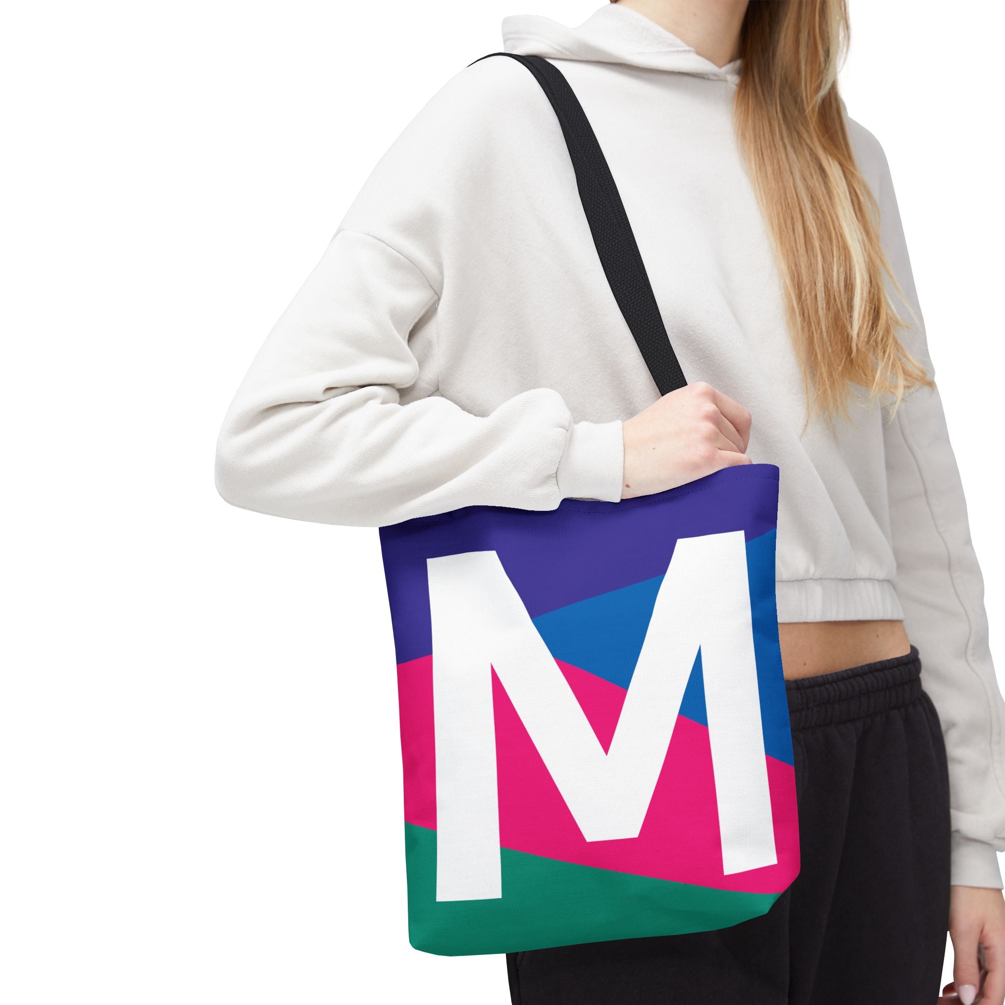 Monogram 'M' Colorblock Tote Bag — Personalized Initial M Shoulder Tote