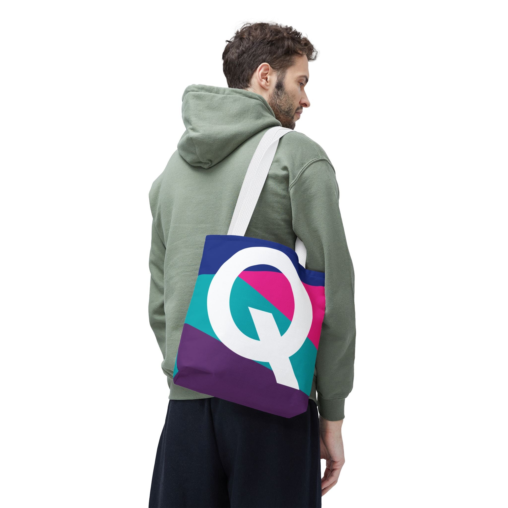Monogram 'Q' Colorblock Tote Bag — Personalized Initial Q Shoulder Tote