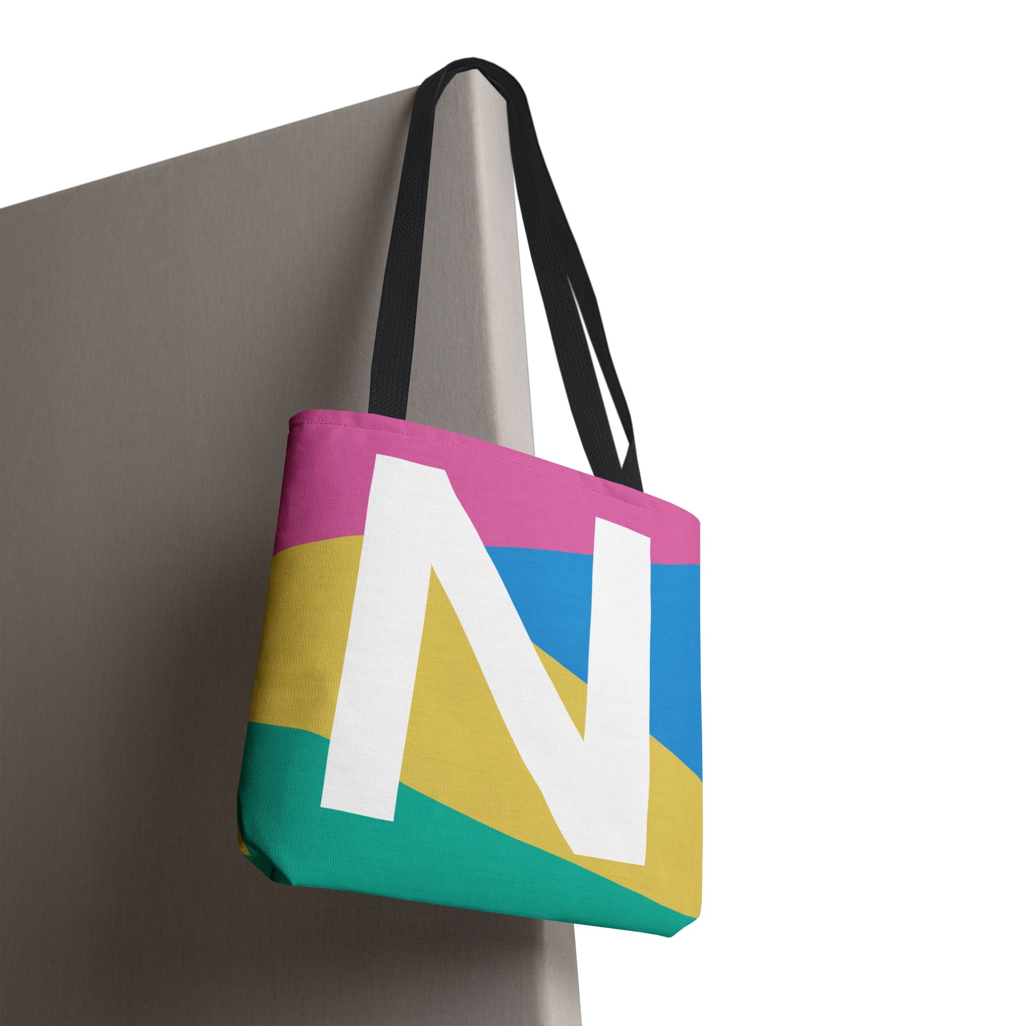 Monogram 'N' Colorblock Tote Bag — Personalized Initial N Shoulder Tote